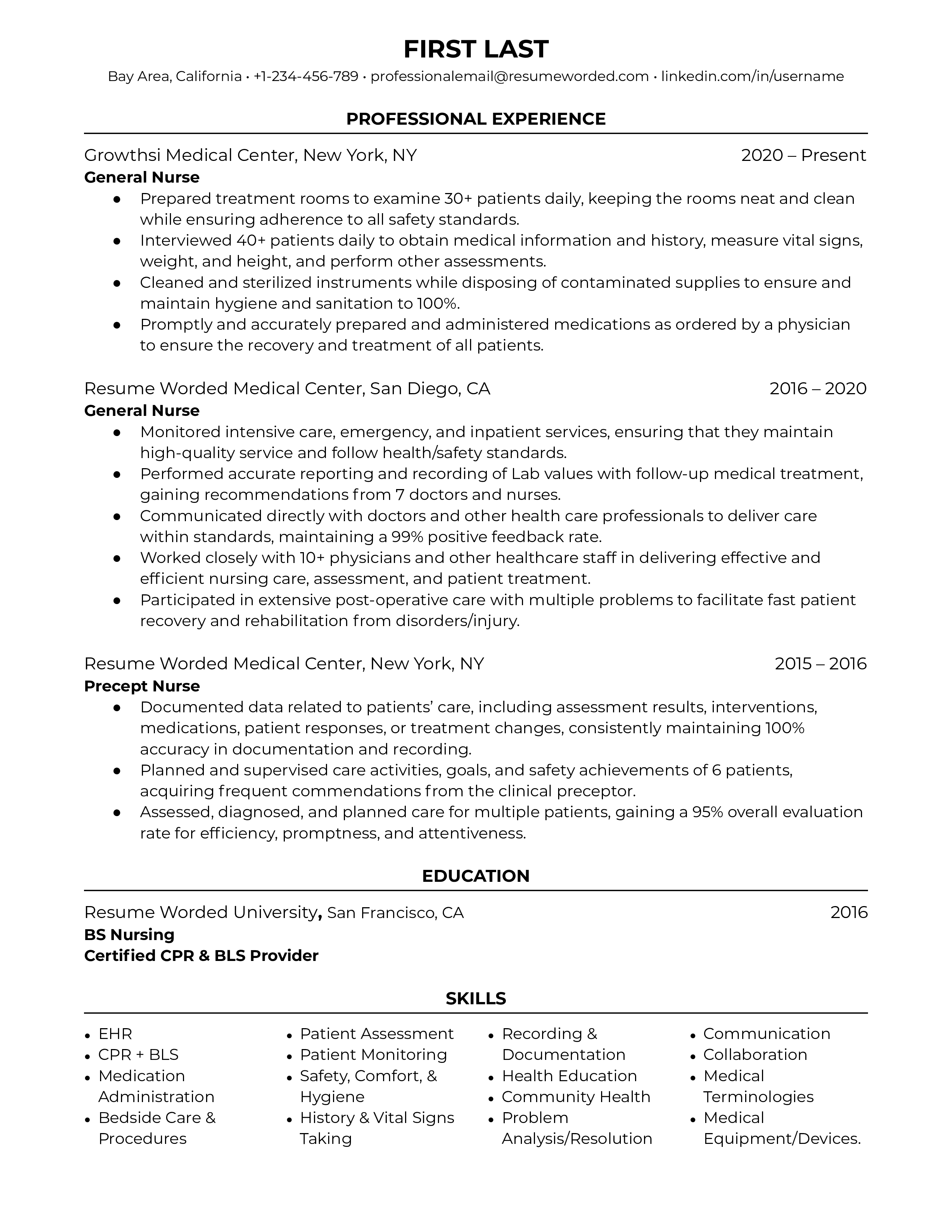 General nurse resume template sample listing appropriate skills and qualifications