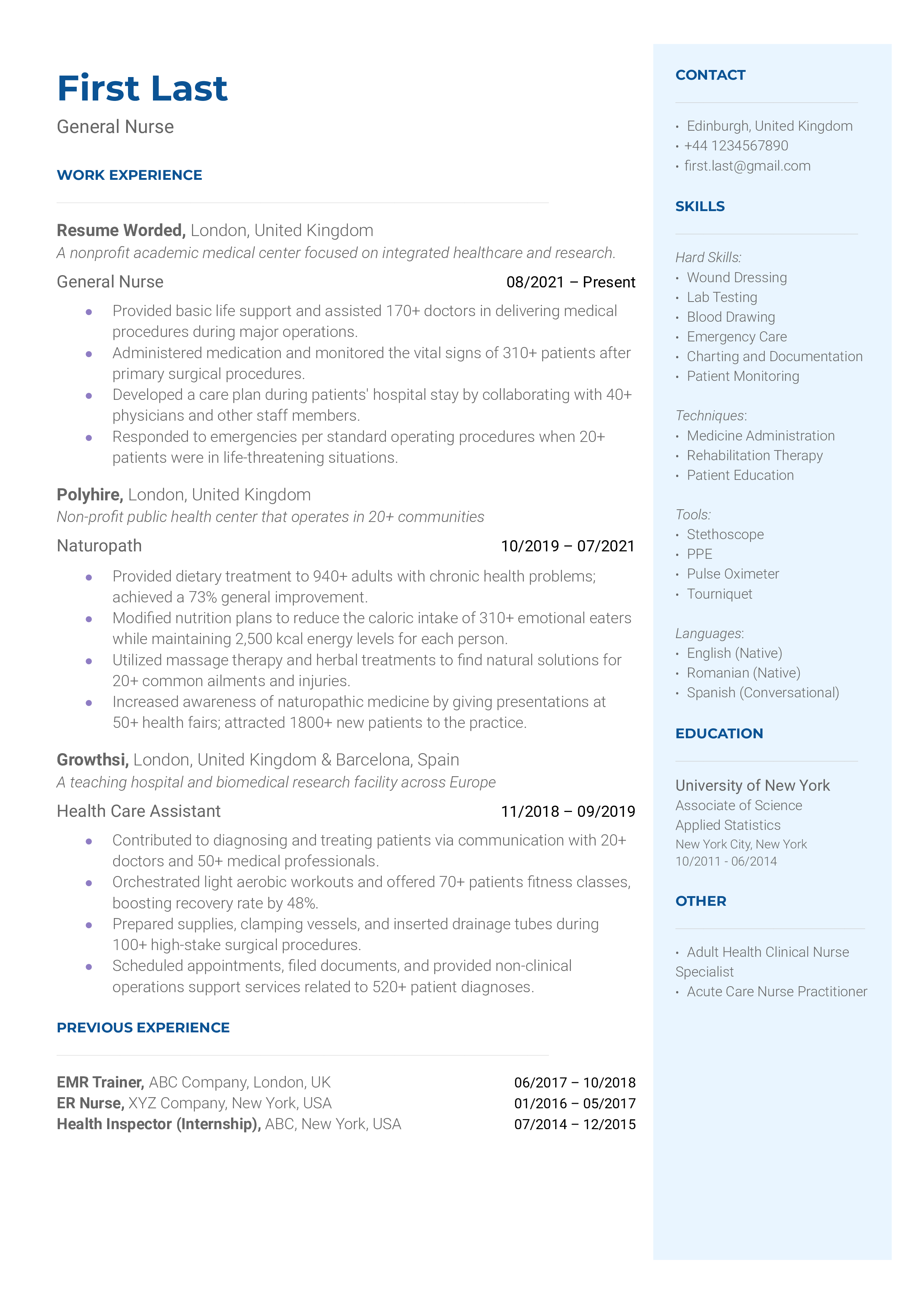 Professional Postpartum Nurse Resume Examples