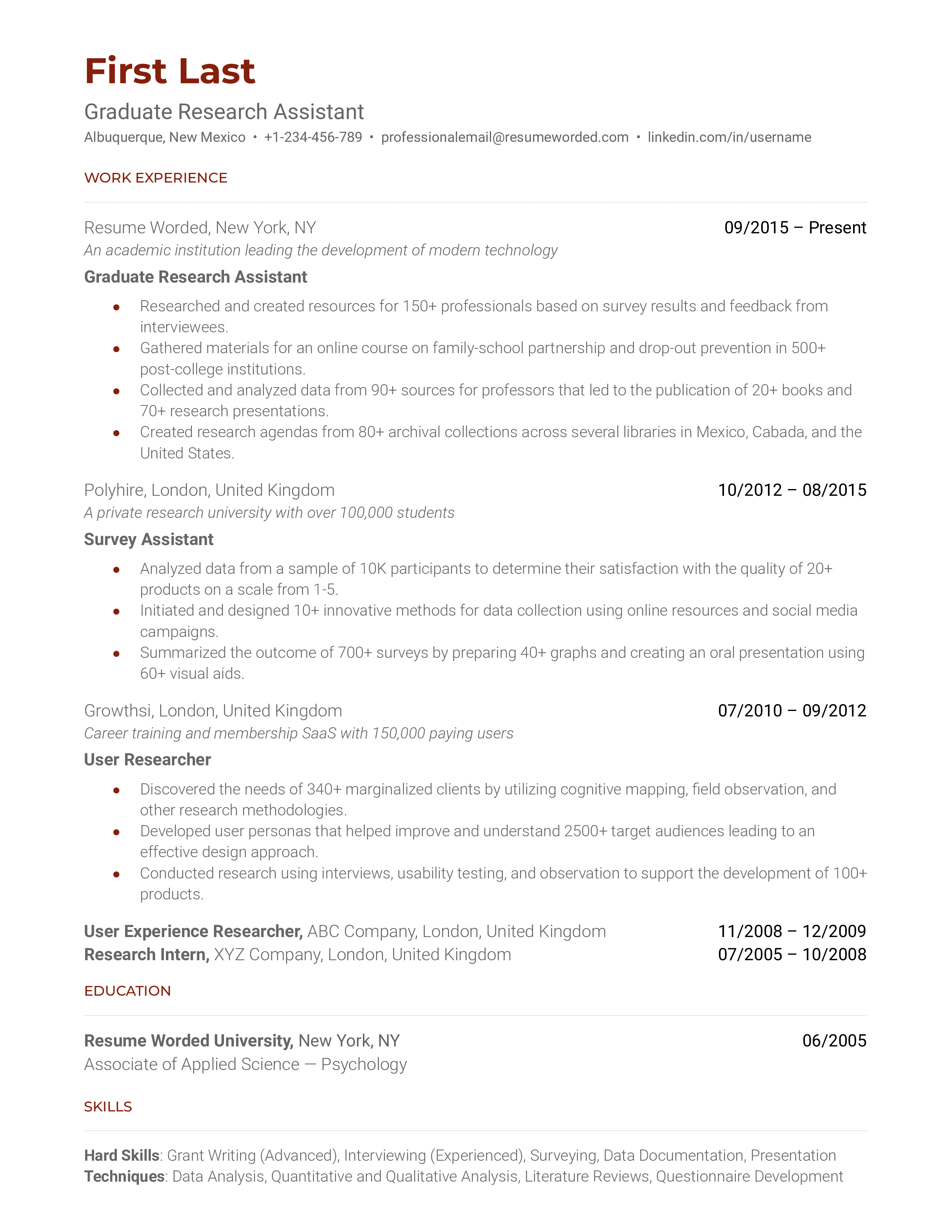 research assistant responsibilities resume