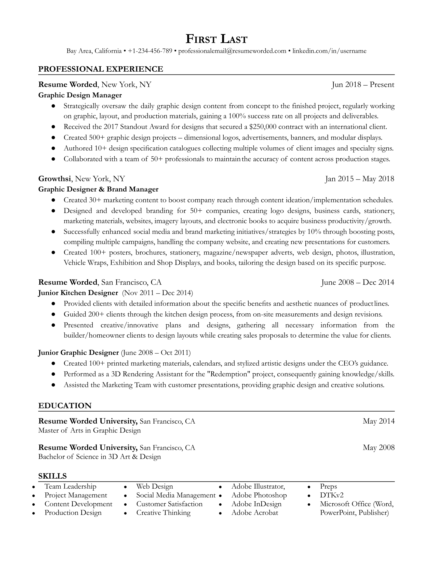 Graphic design manager resume template example using metrics and accomplishments to highlight transferable skills