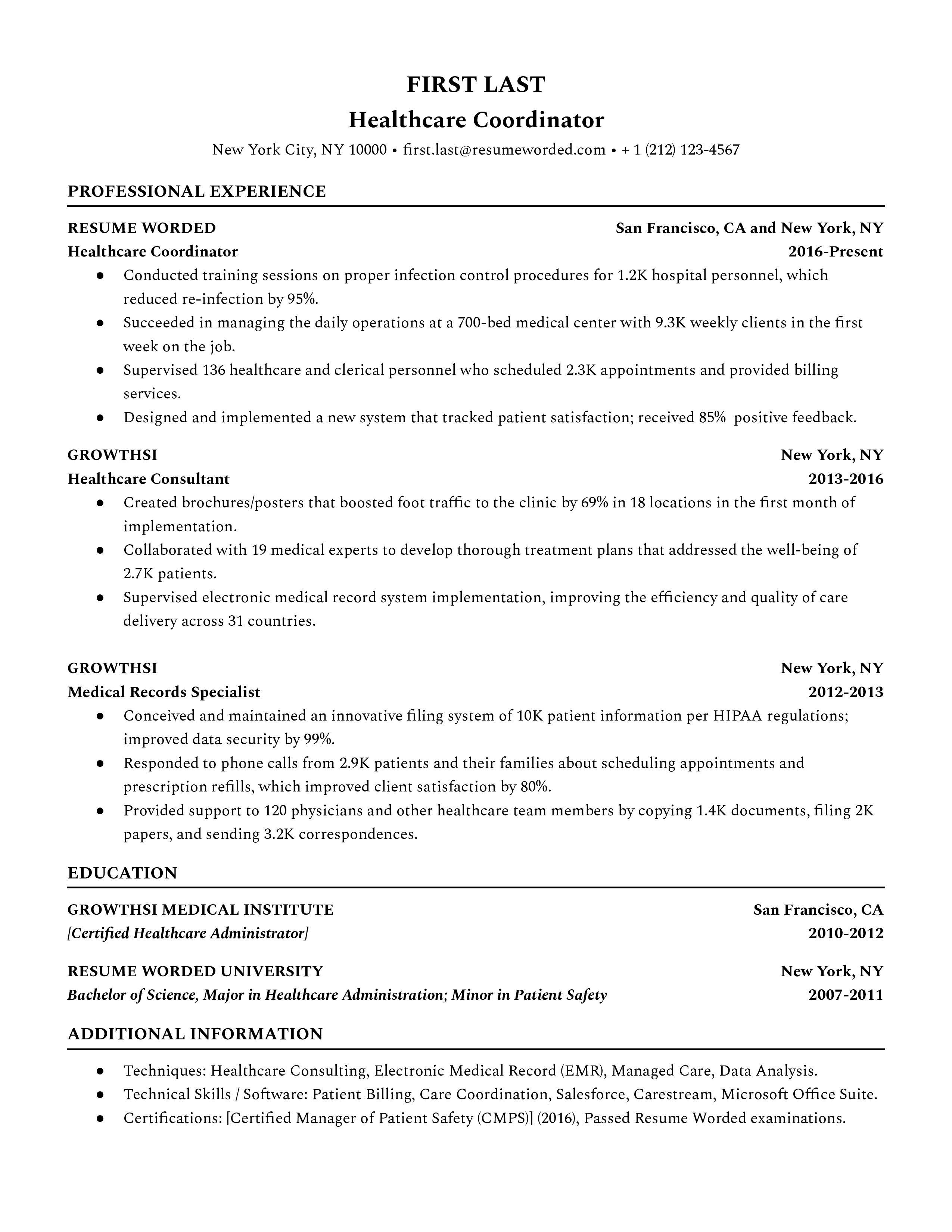 Healthcare Administrator Resume Examples for 2023 Resume Worded