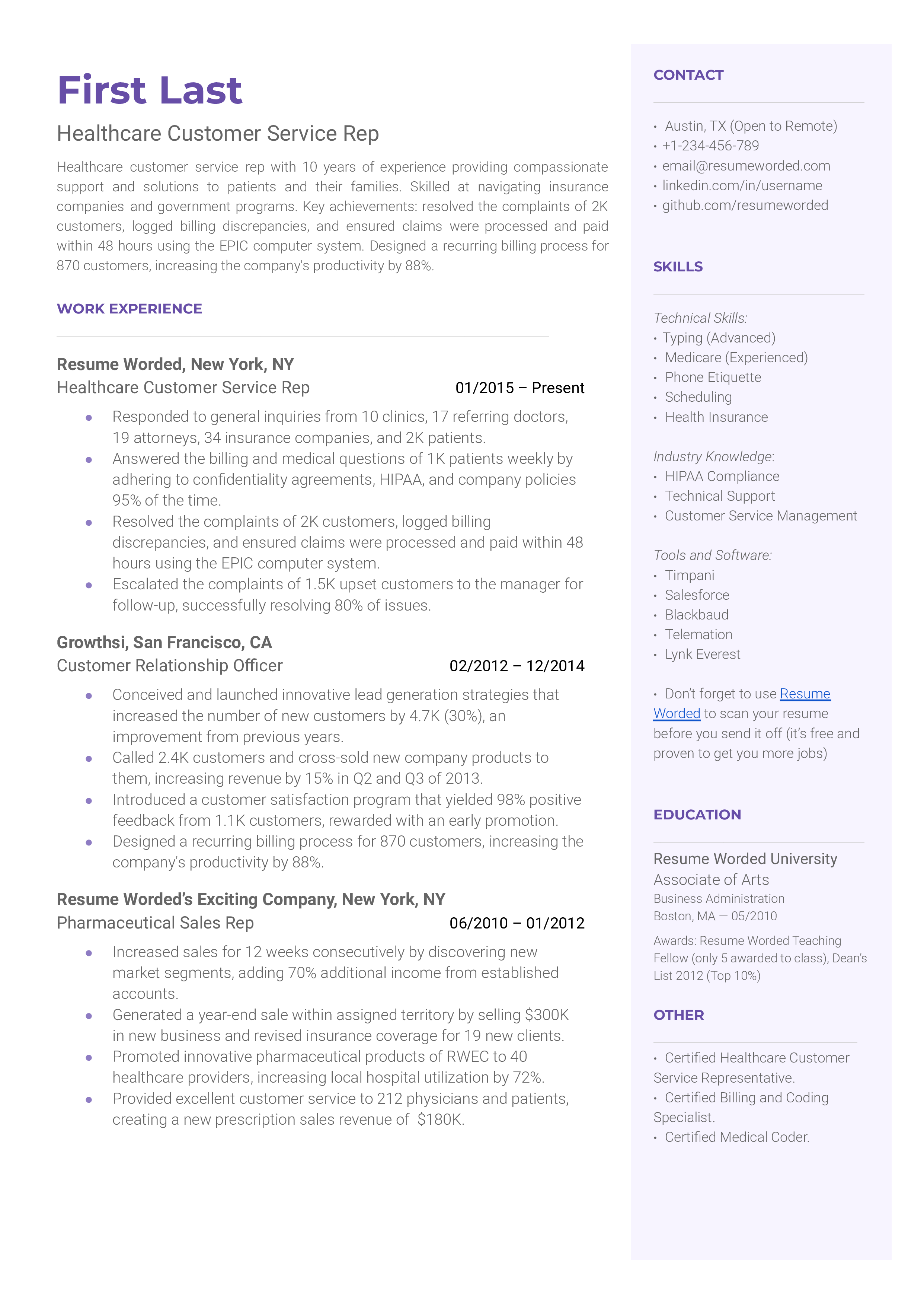 Customer Relationship Manager Resume Example for 2022 | Resume Worded