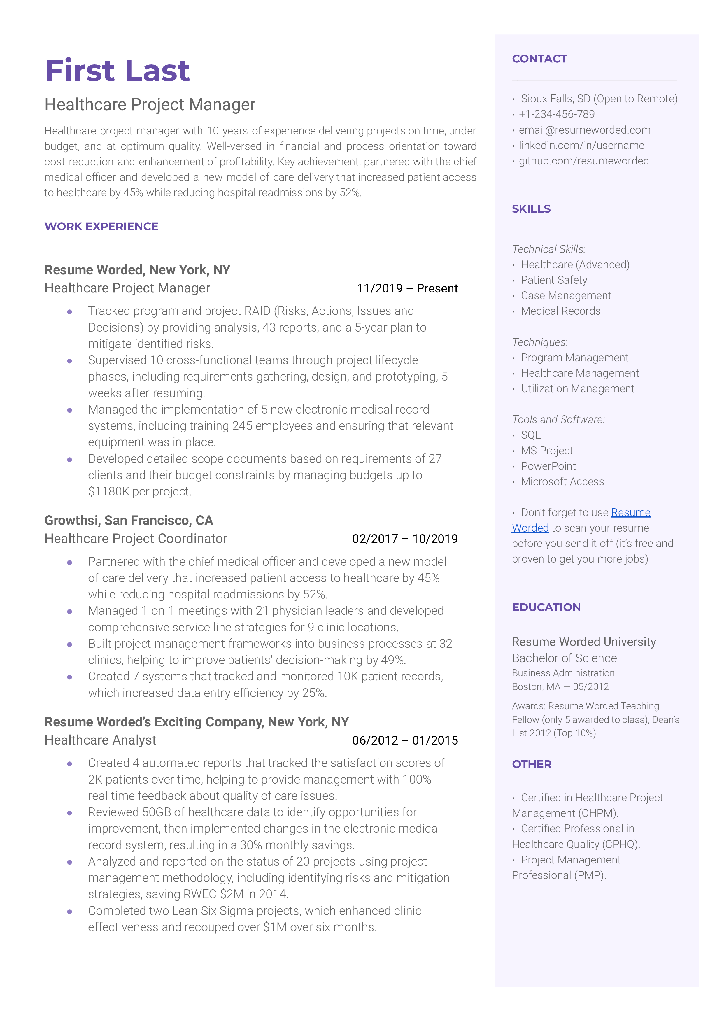 project manager resume sample