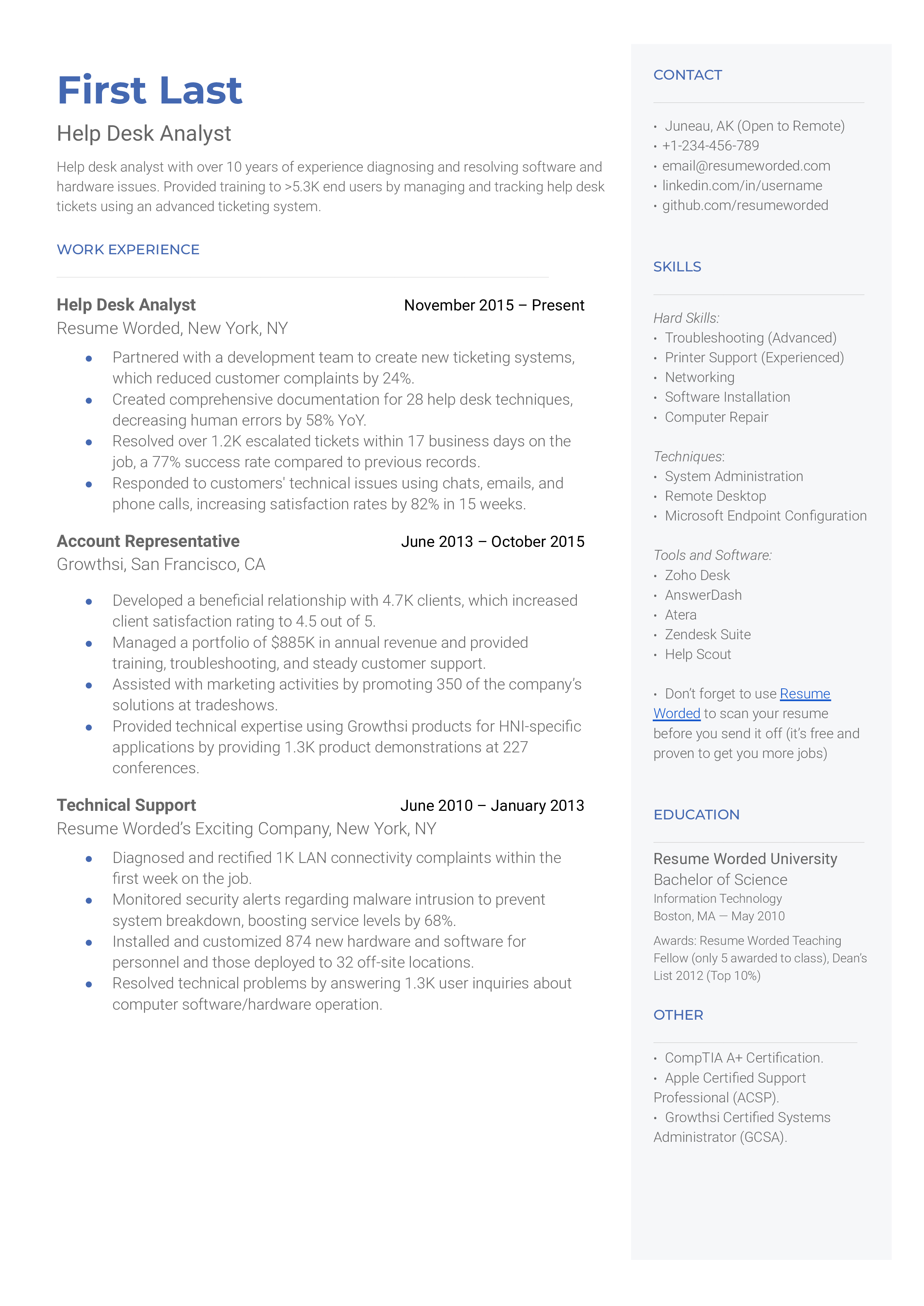 help desk resume examples entry level