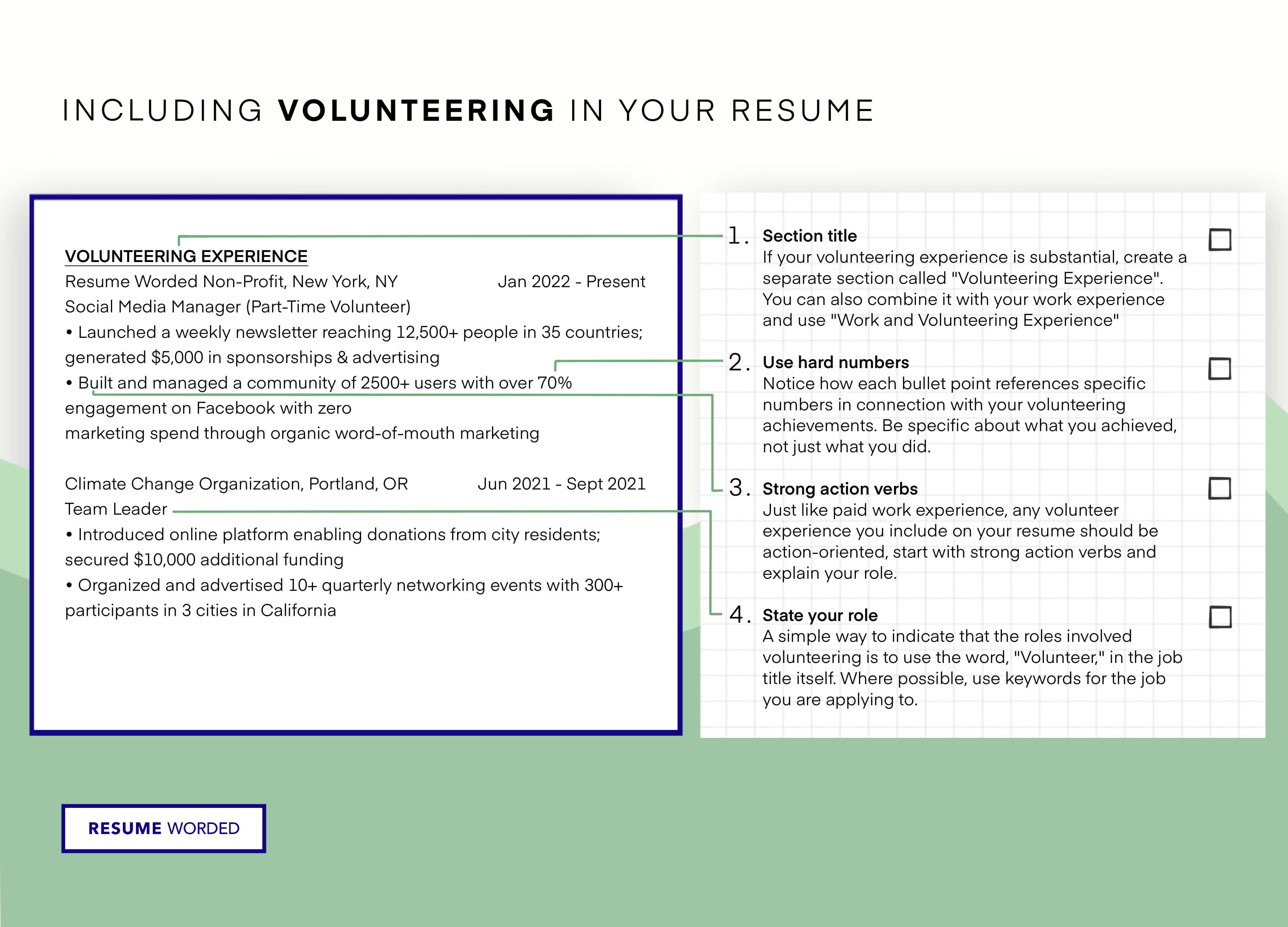 Lists volunteer experience in place of civil engineering work experience - Civil Engineer Resume