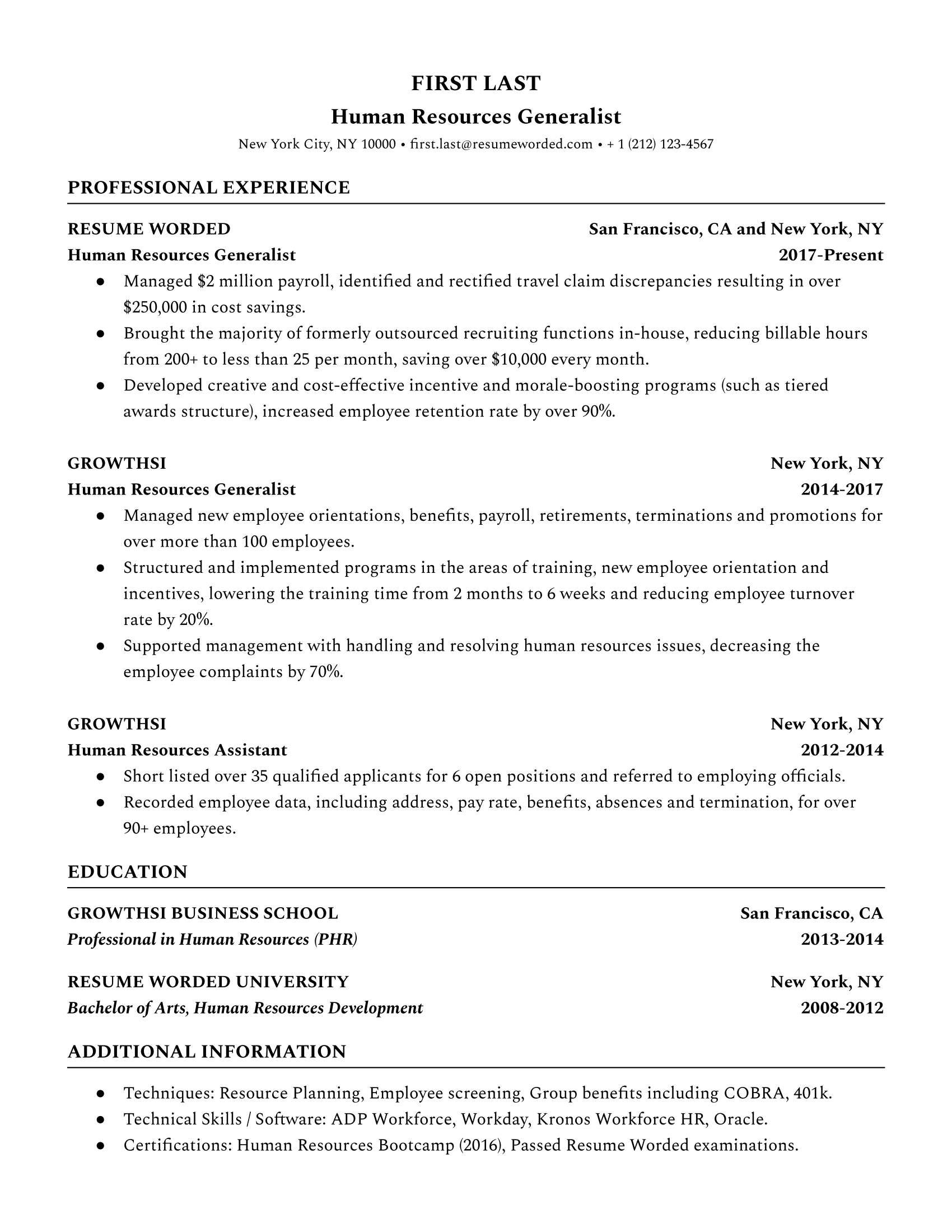 human resources on resume