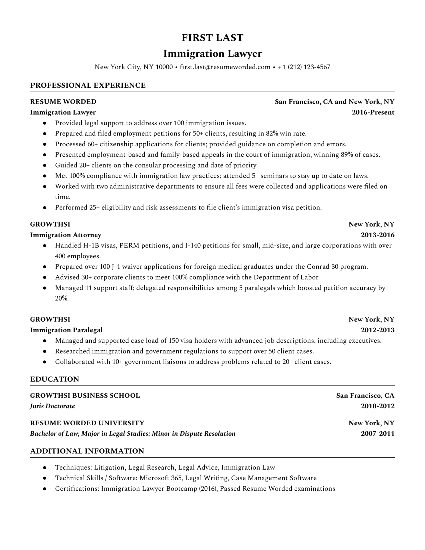 Immigration Lawyer Resume Template + Example