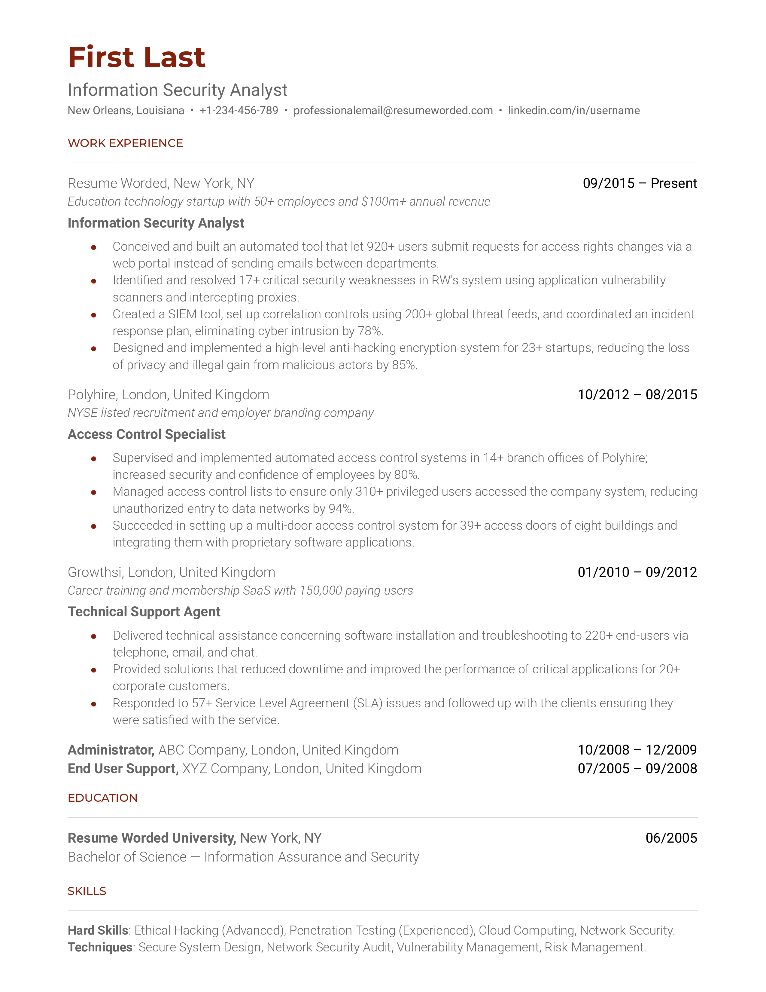 Information Security Analyst Resume Examples For 2024 Resume Worded