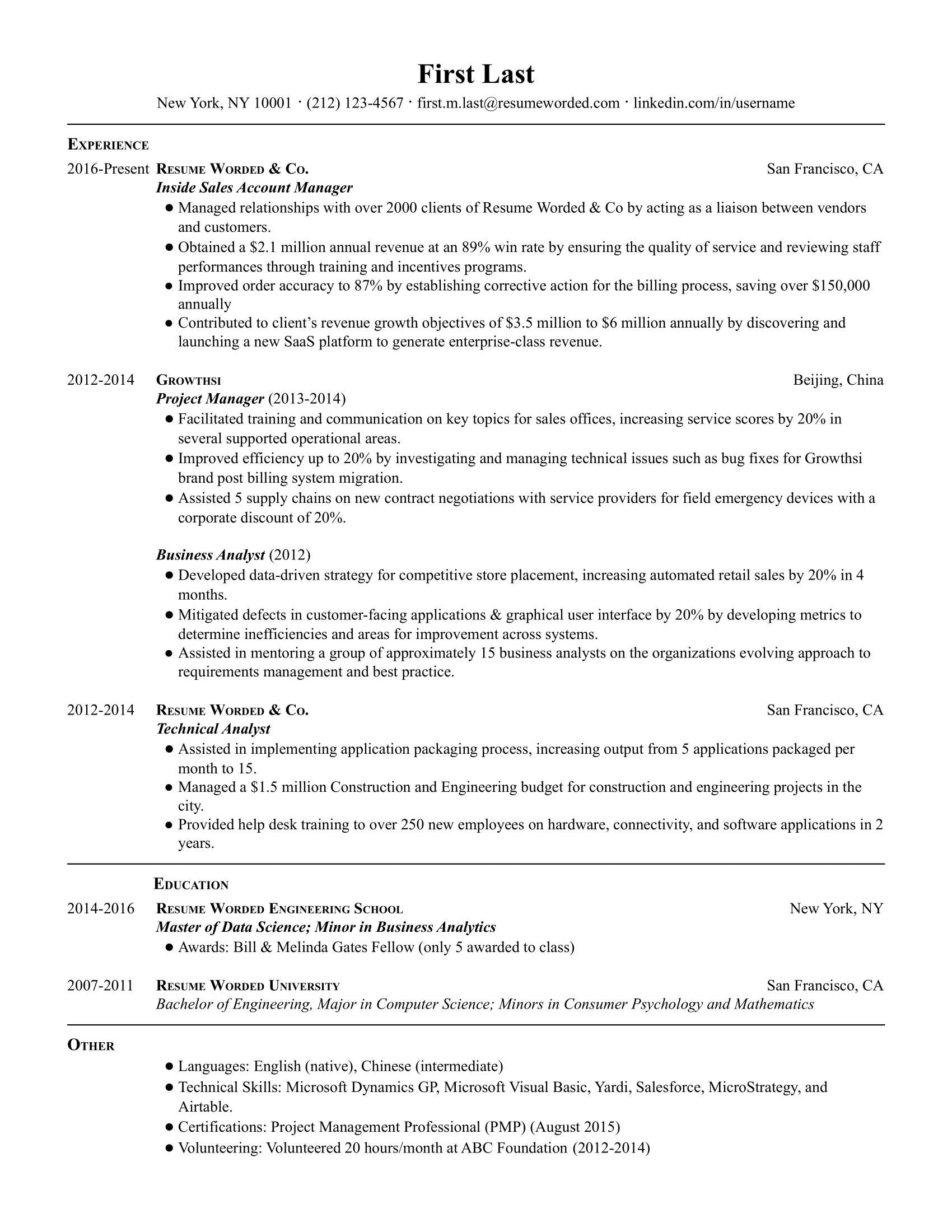 Inside Sales Account Manager Resume Template + Example