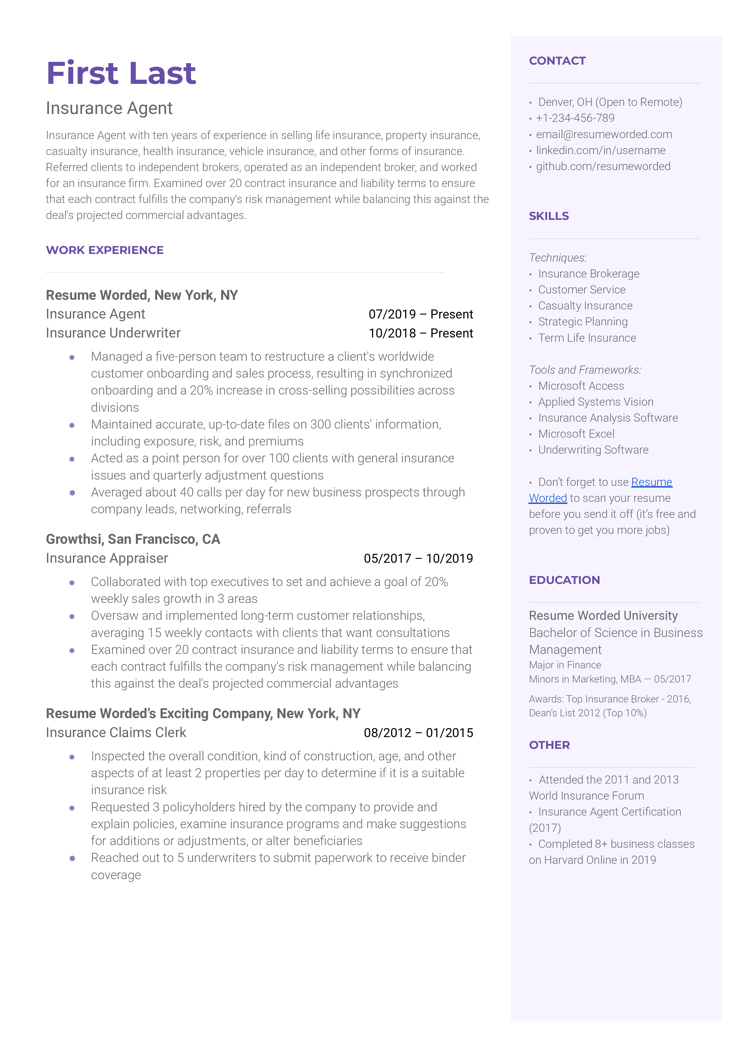 9 Insurance Resume Examples for 2024 Resume Worded