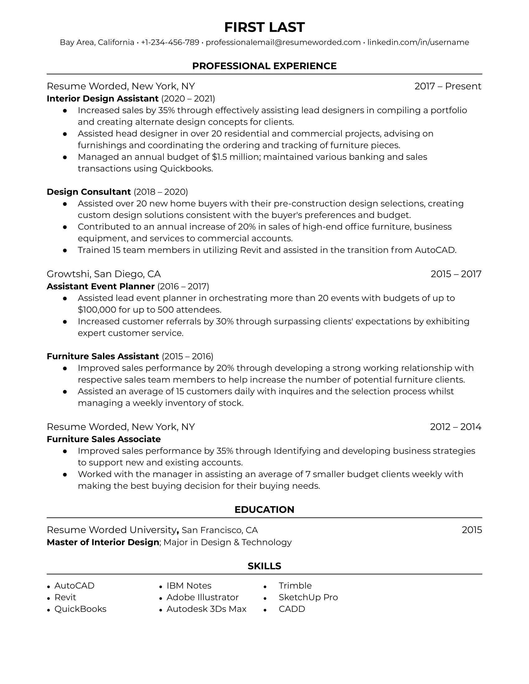 Interior Design Assistant Resume Sample