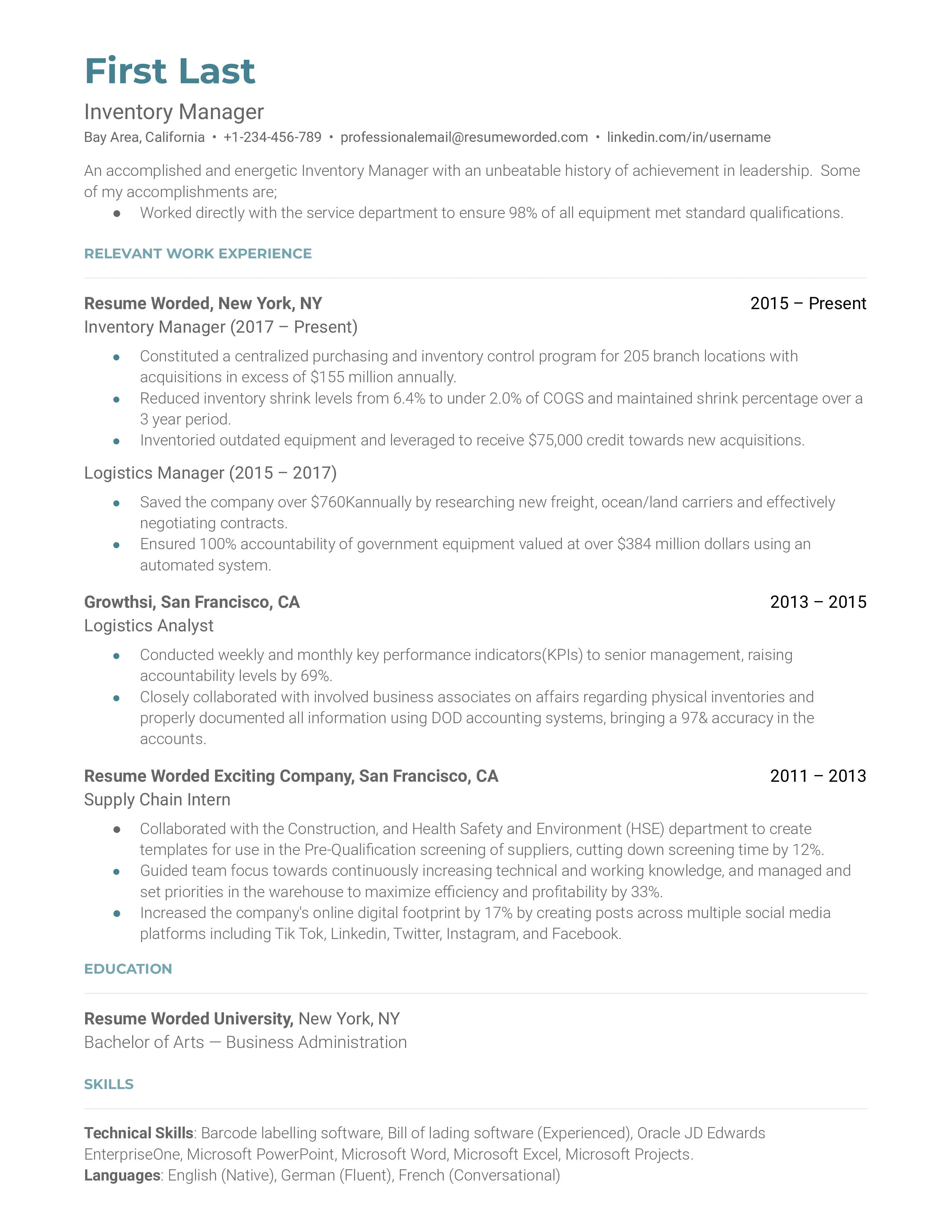 5 Inventory Manager Resume Examples For 2024 Resume Worded   Inventory Manager 