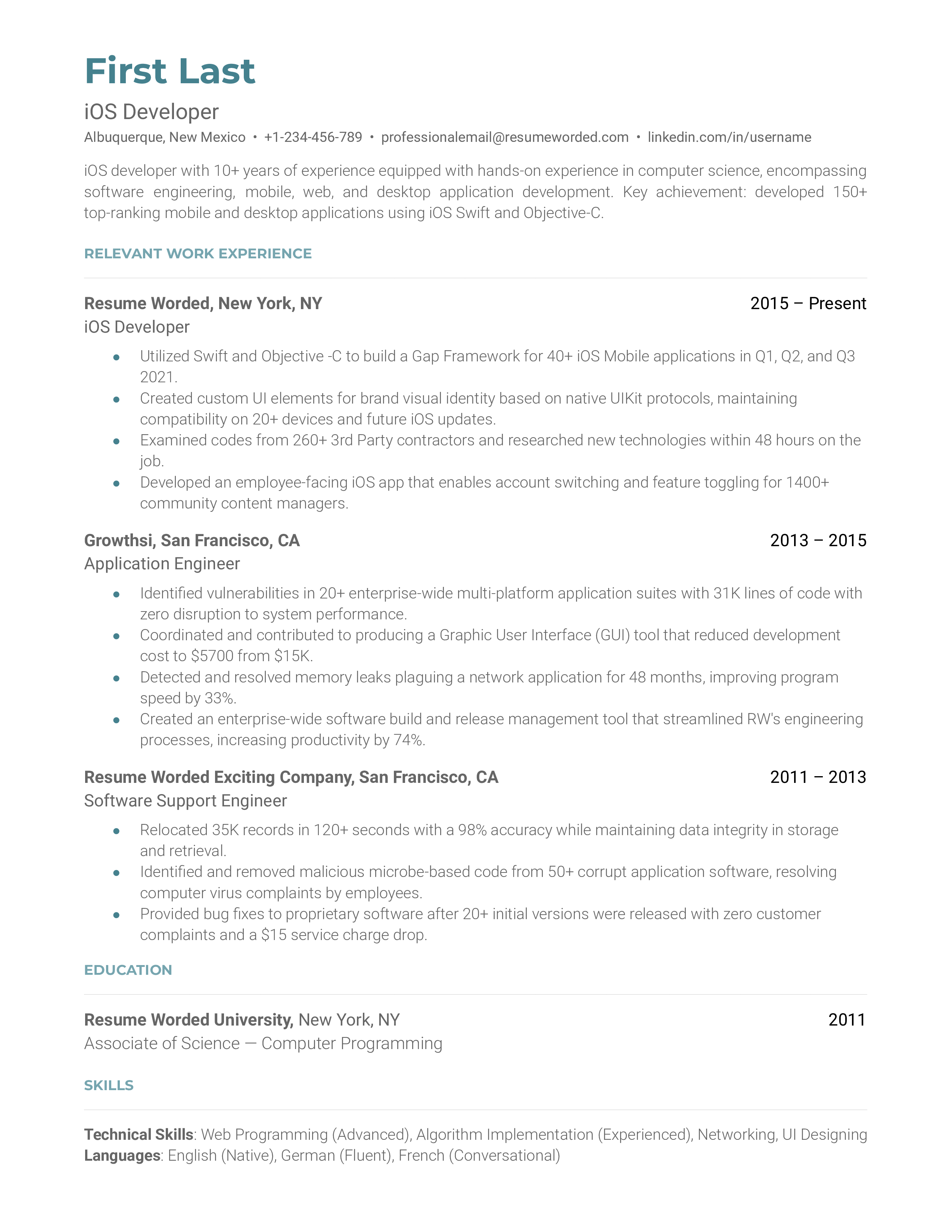 iOS Developer Resume Examples for 2024 Resume Worded