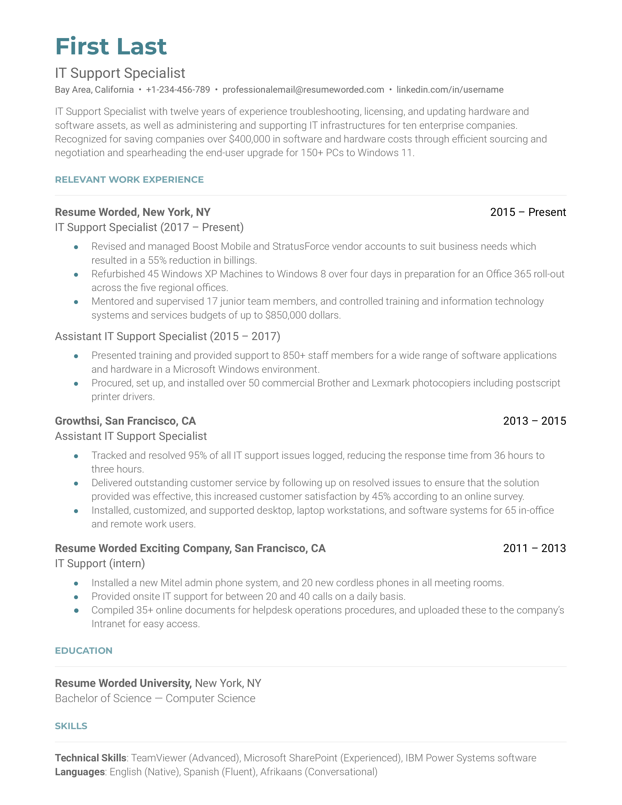 3 IT Specialist CV Examples For 2025 Resume Worded