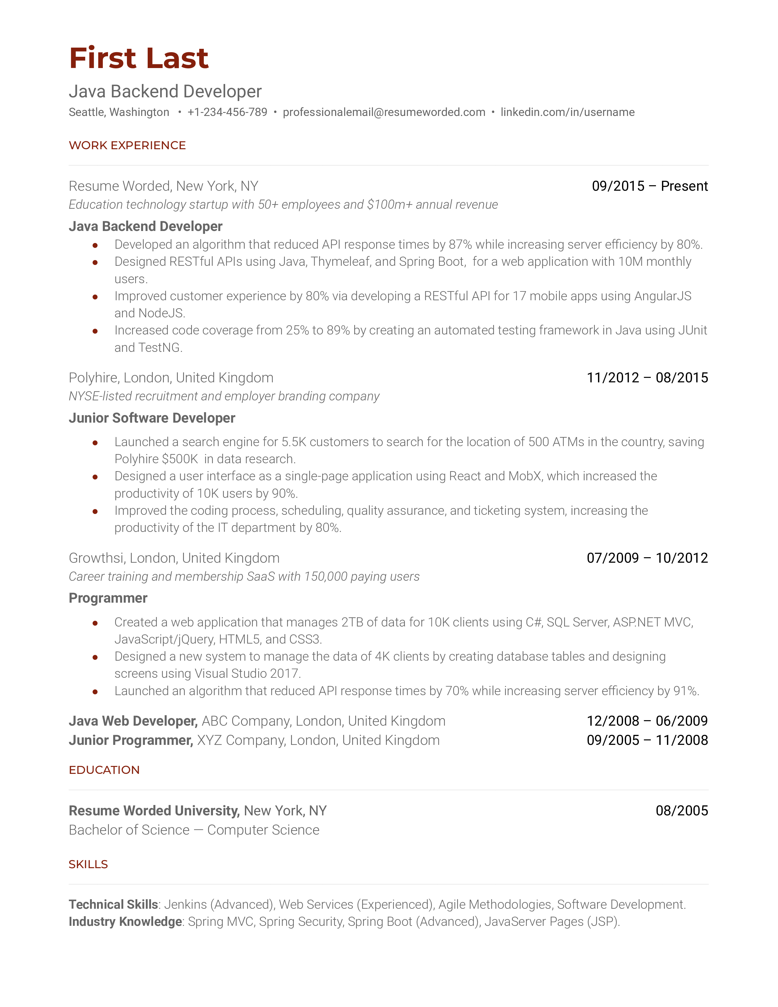 AngularJS Developer Resume Example for 2023 Resume Worded