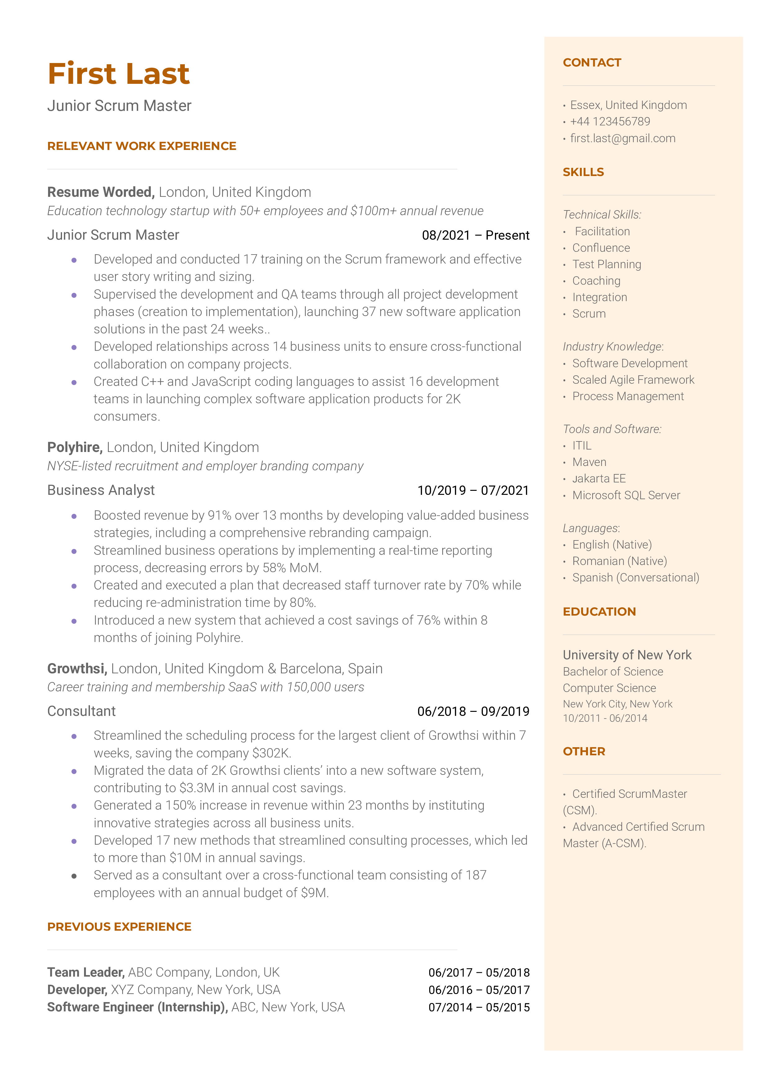 Agile Coach Resume Example for 2023 Resume Worded