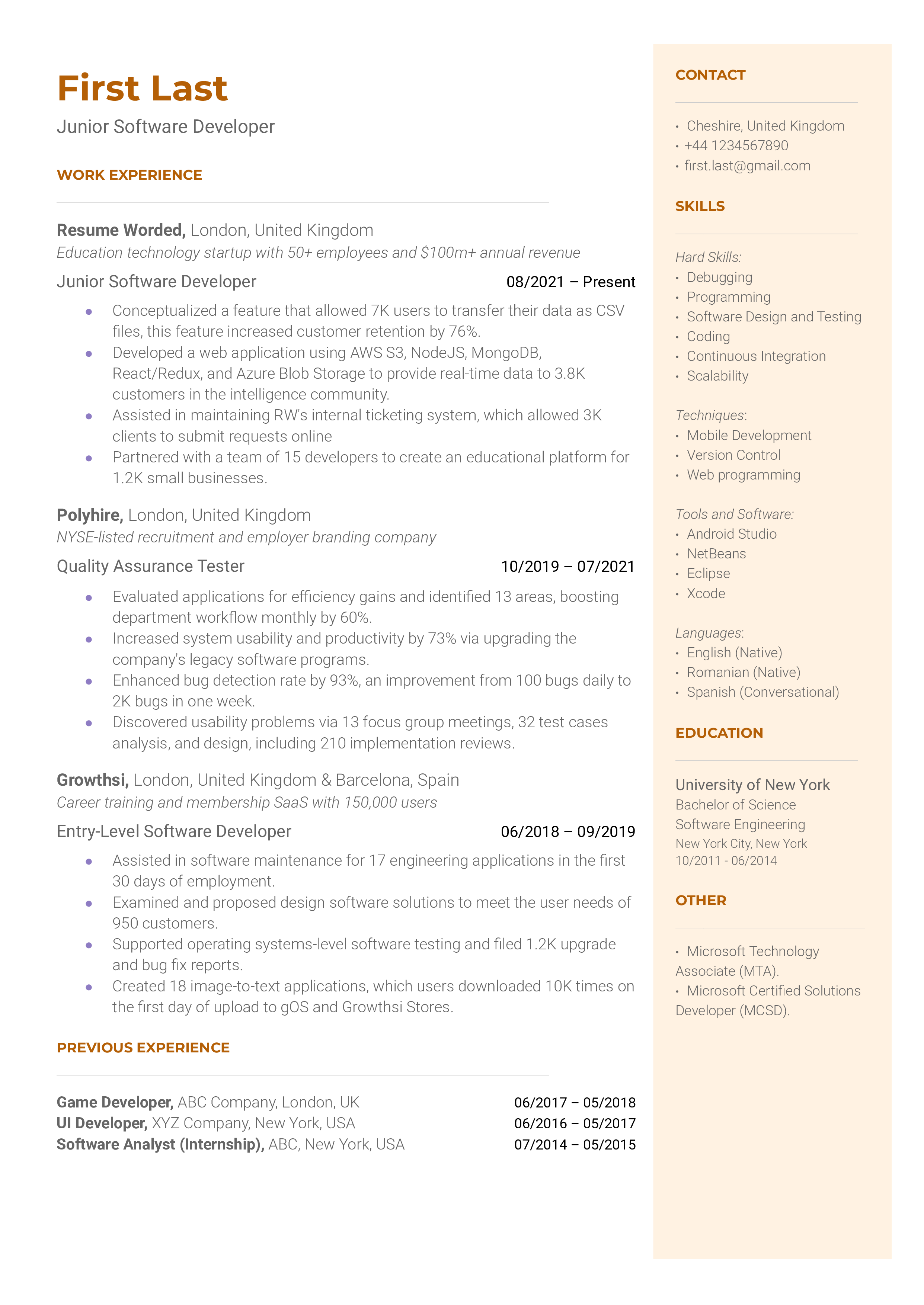 Junior Software Developer Resume Examples for 2024 Resume Worded