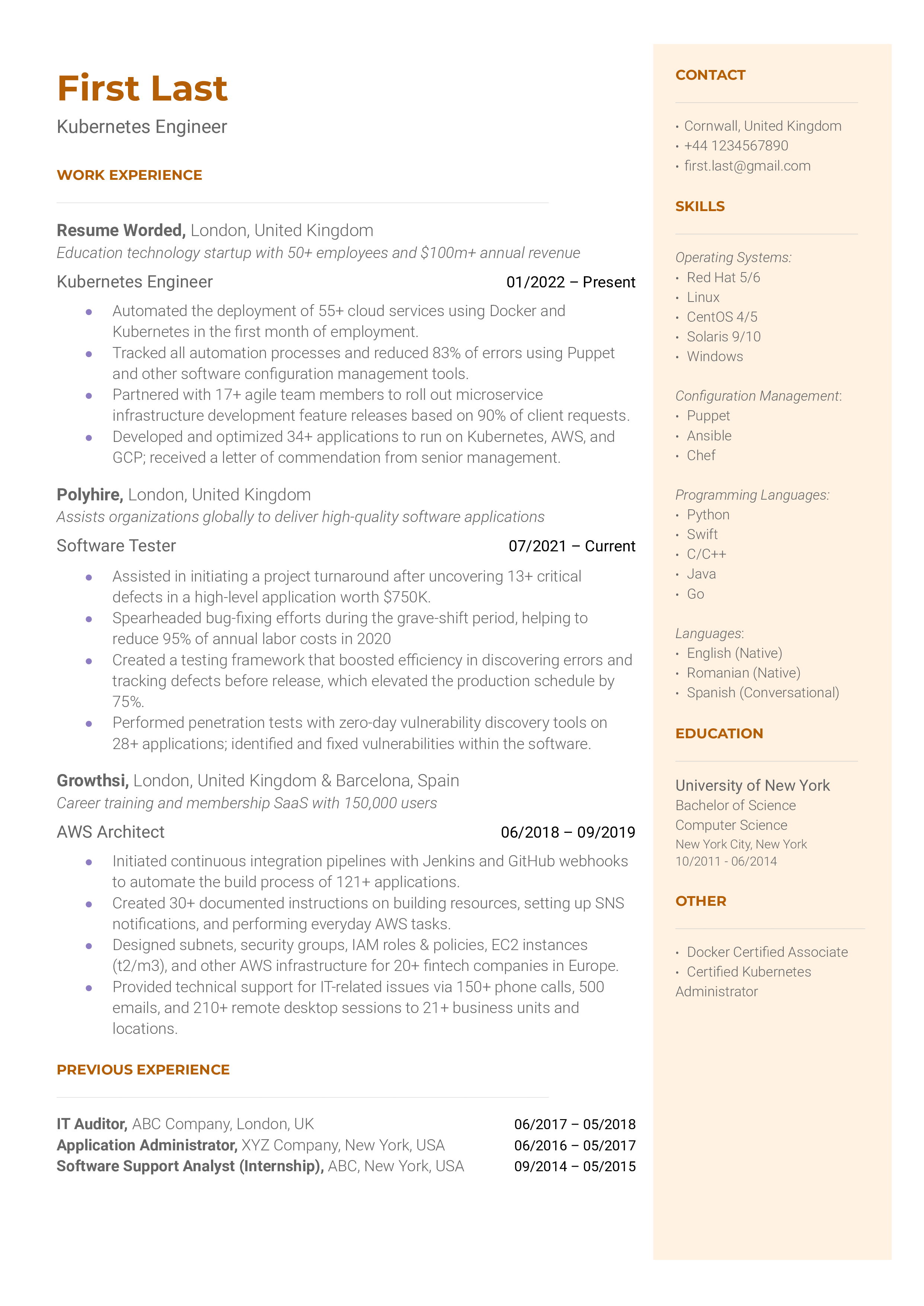 Kubernetes Engineer Resume Sample