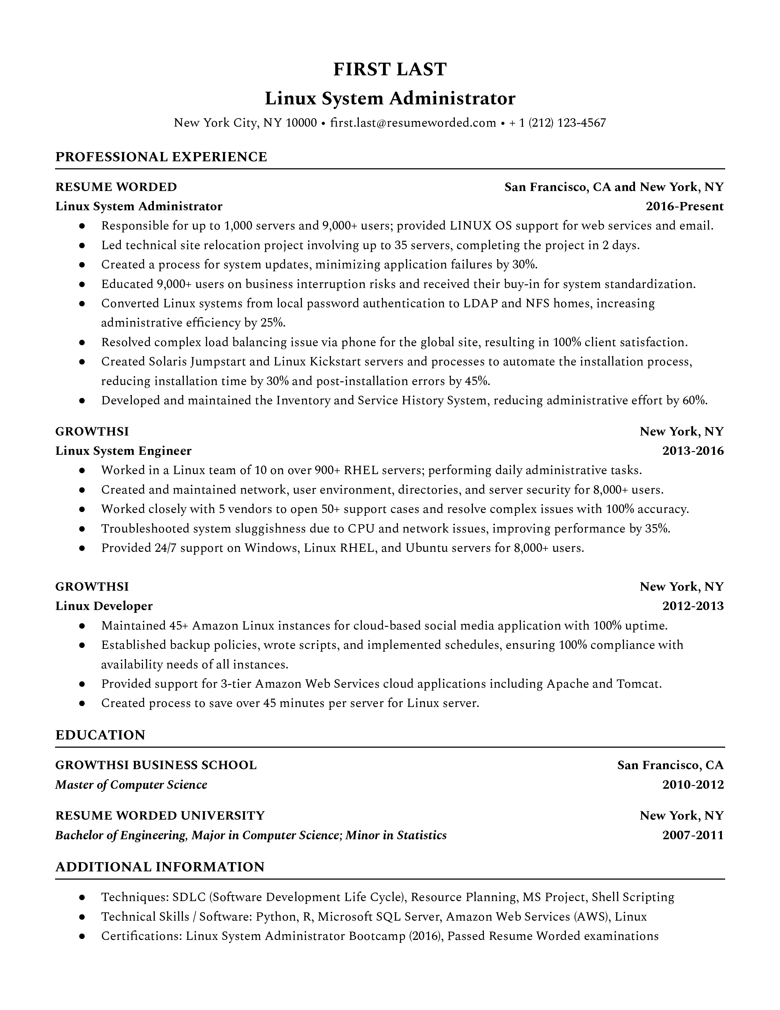 system administrator resume