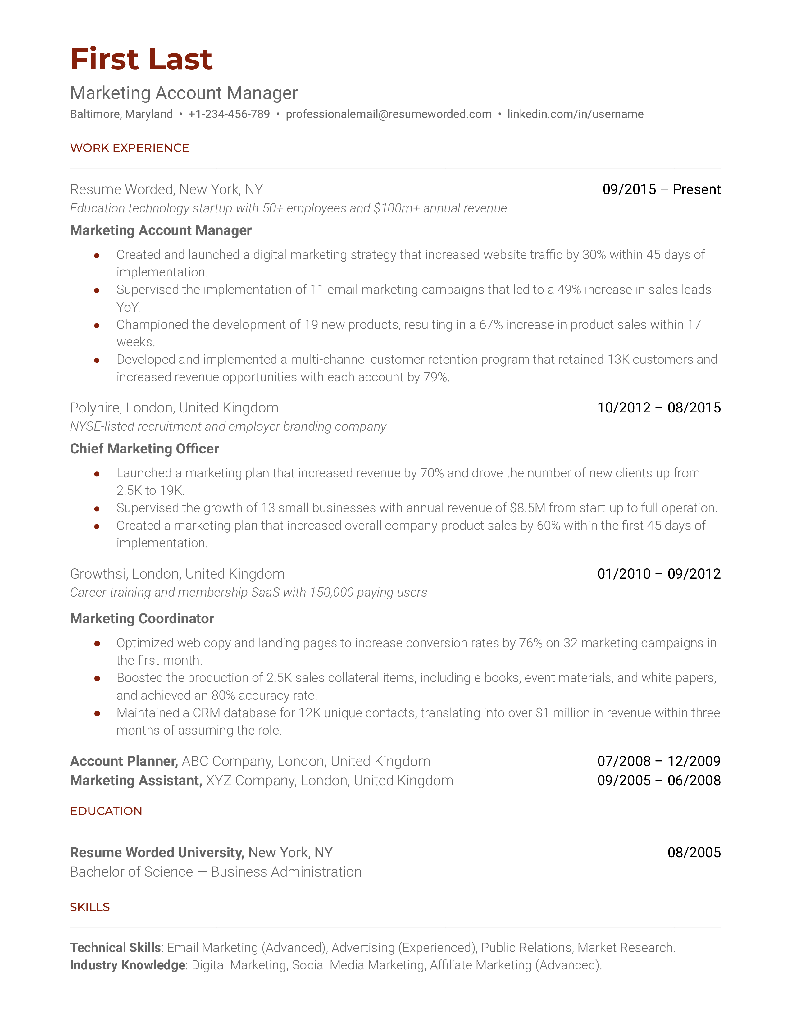 Marketing Account Manager Resume Sample