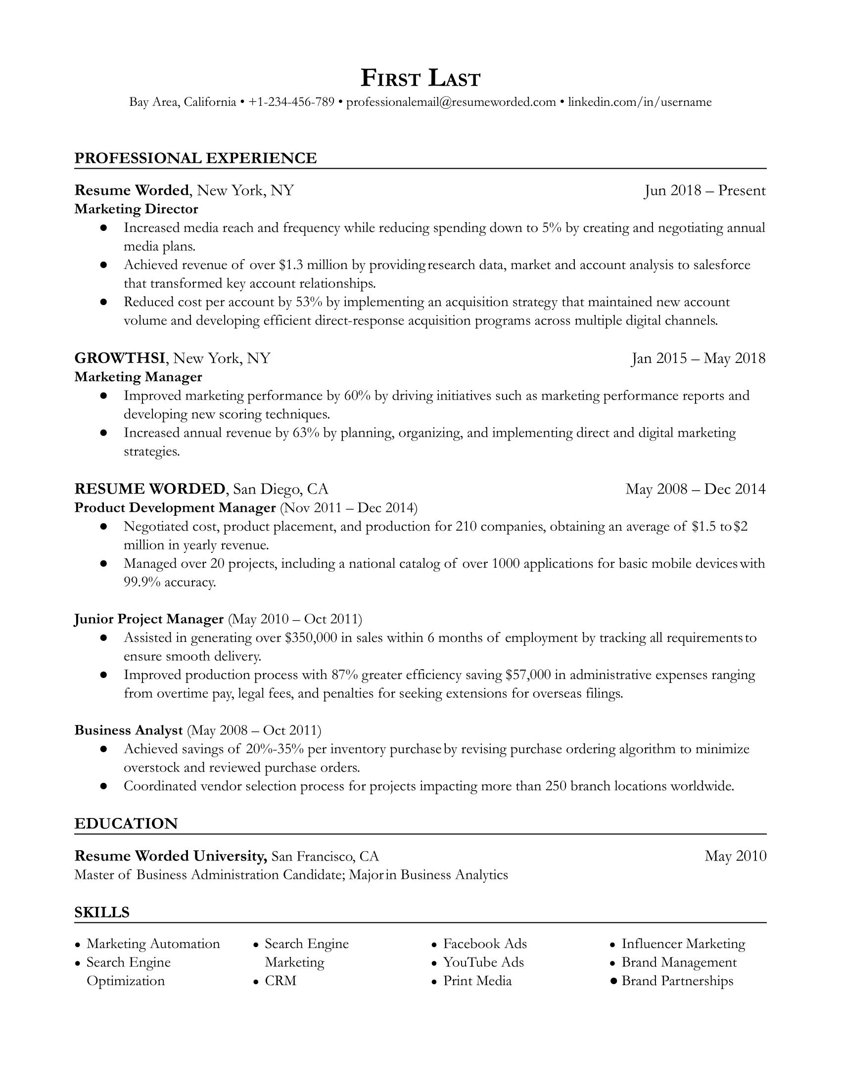 Marketing Director Resume Template + Example