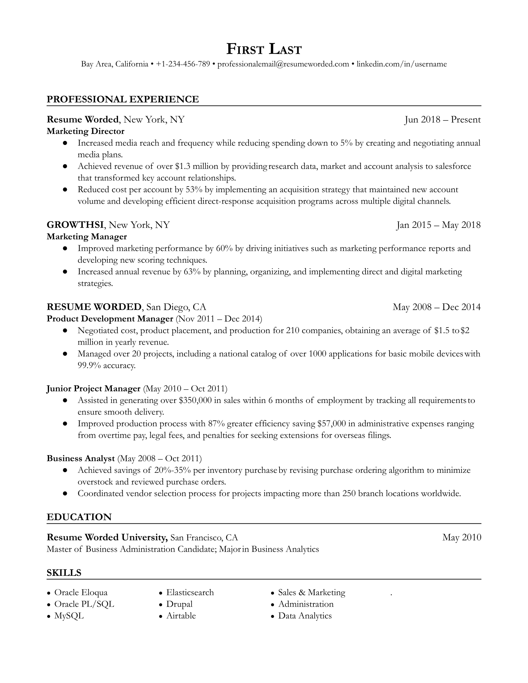 Concise resume template you can download in Google Docs format