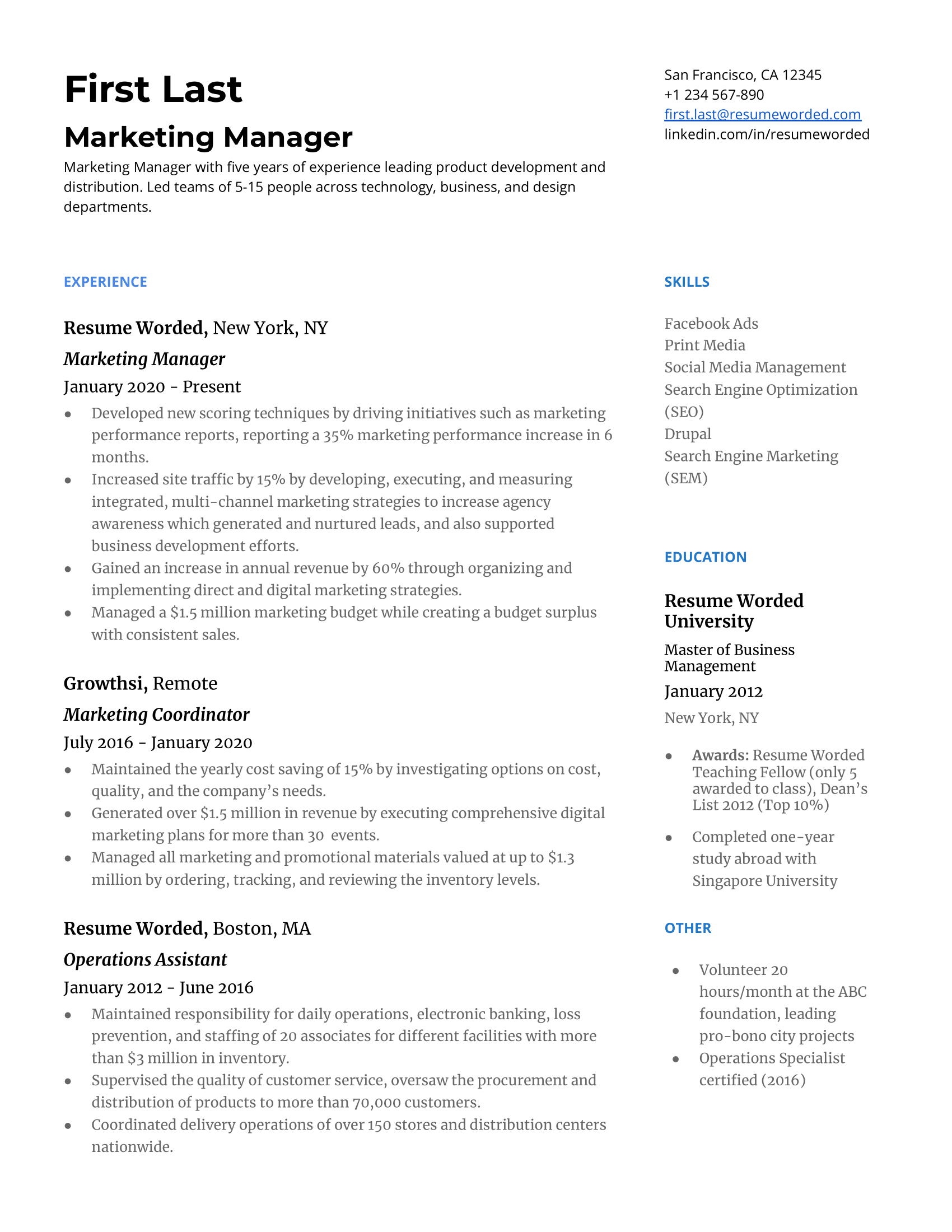 marketing resume headline examples