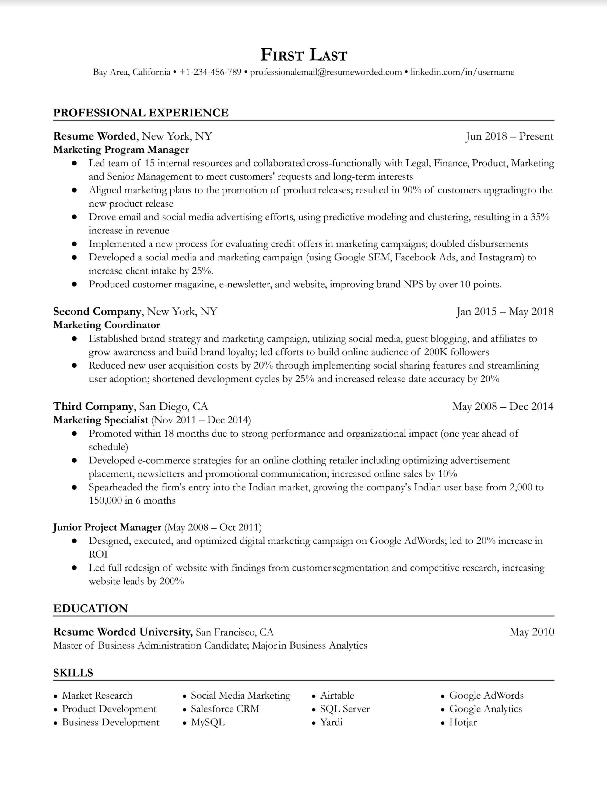 Marketing Program Manager Resume Sample