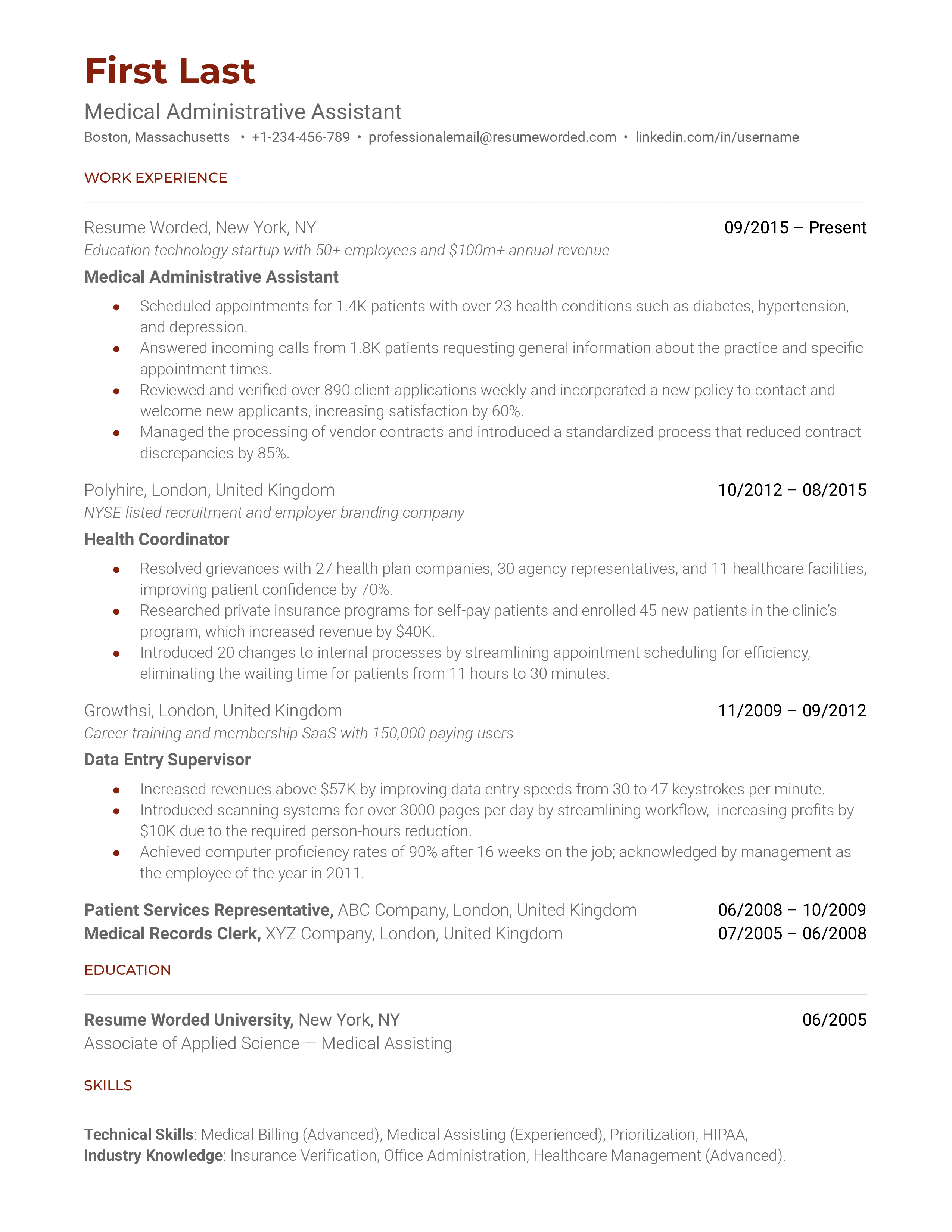 Medical Administrative Assistant Resume Sample