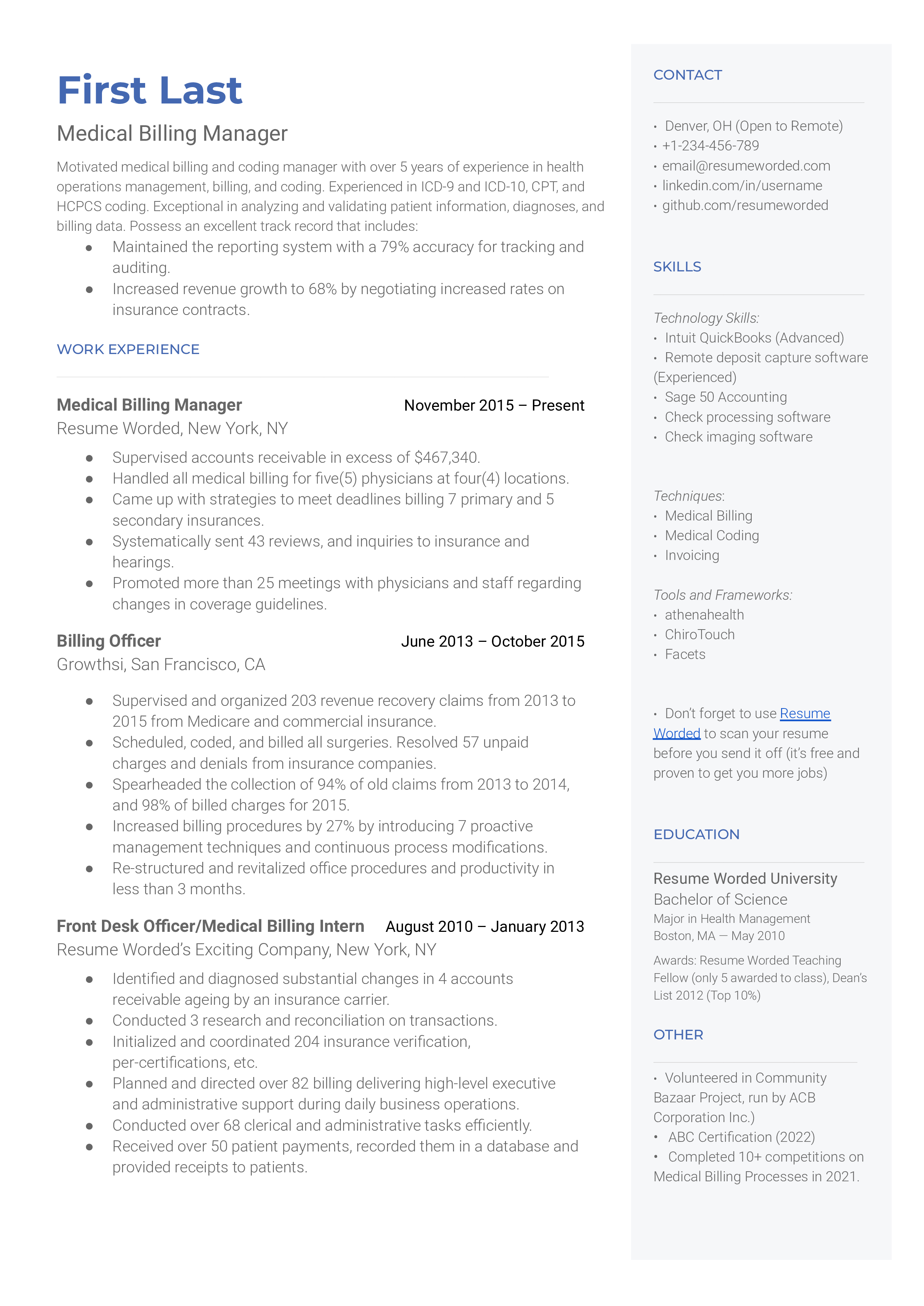 Medical Coder Resume Example For Resume Worded