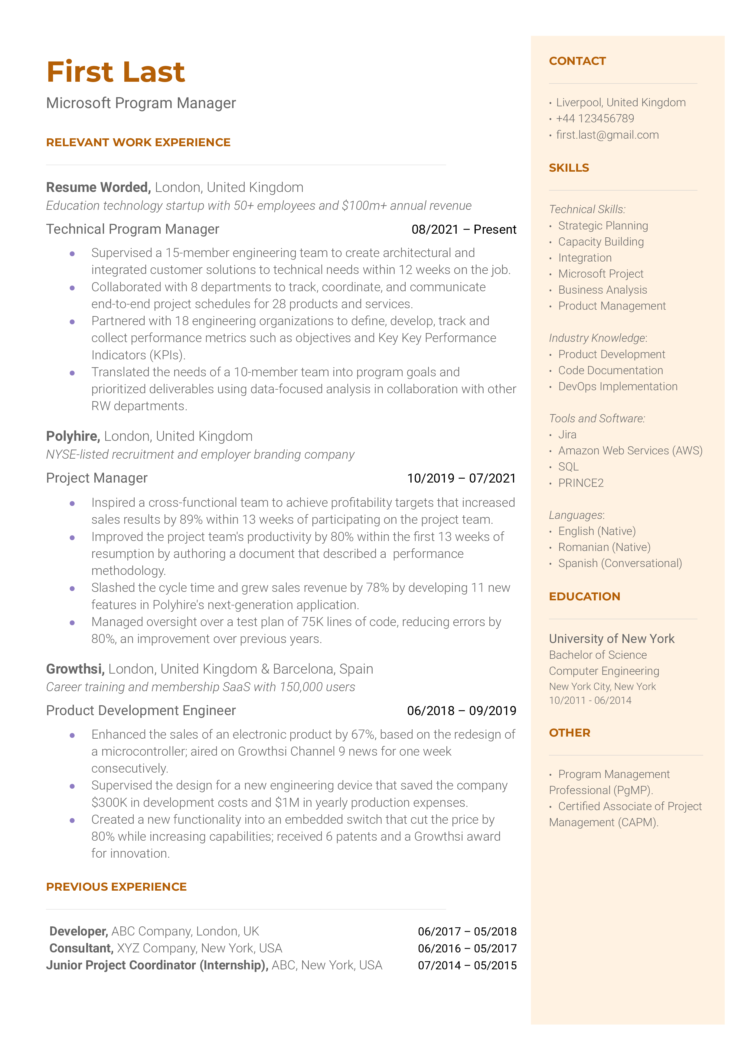 Microsoft program manager resume sample highlighting the applicant’s Microsoft-specific tools list and experience.