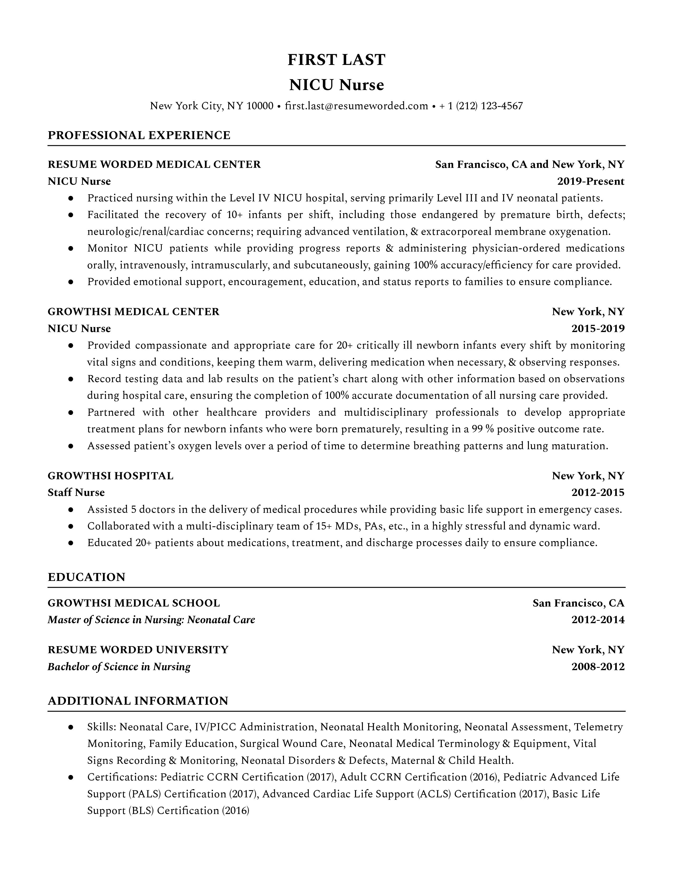 Neonatal Nicu Nurse Resume Sample   Nicu Nurse 