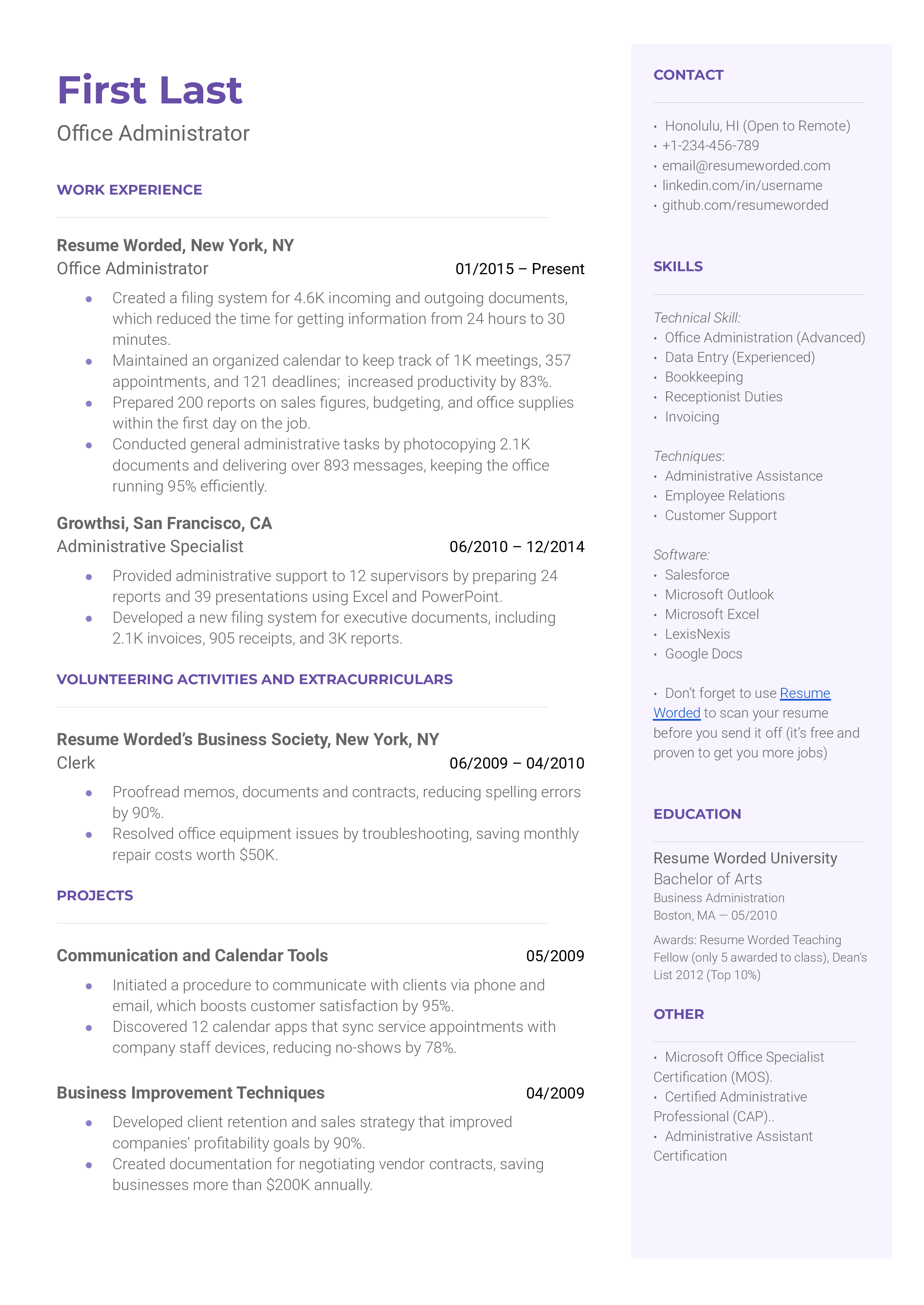 Office Clerk Resume