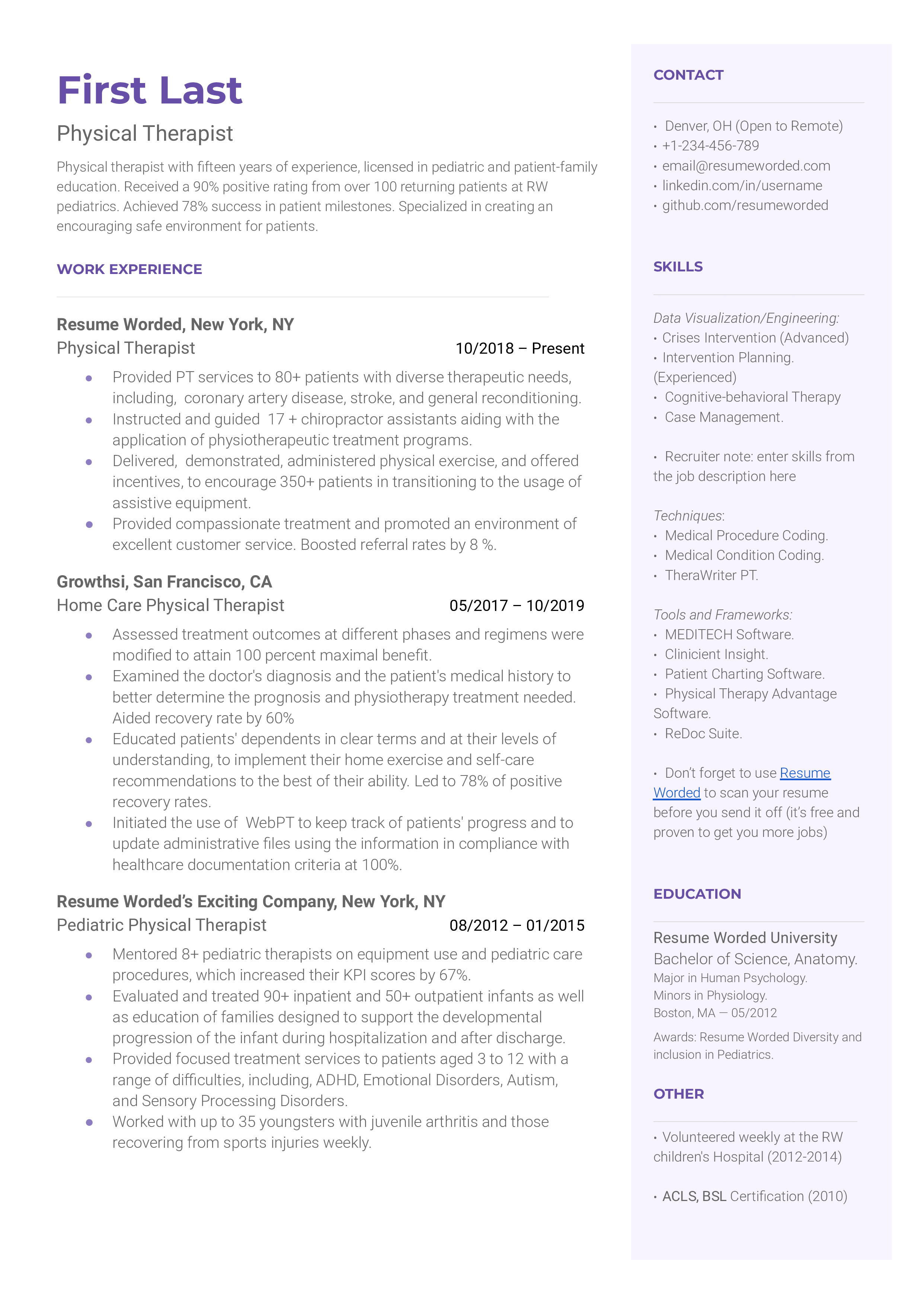 Physical Therapist Resume Template + Example