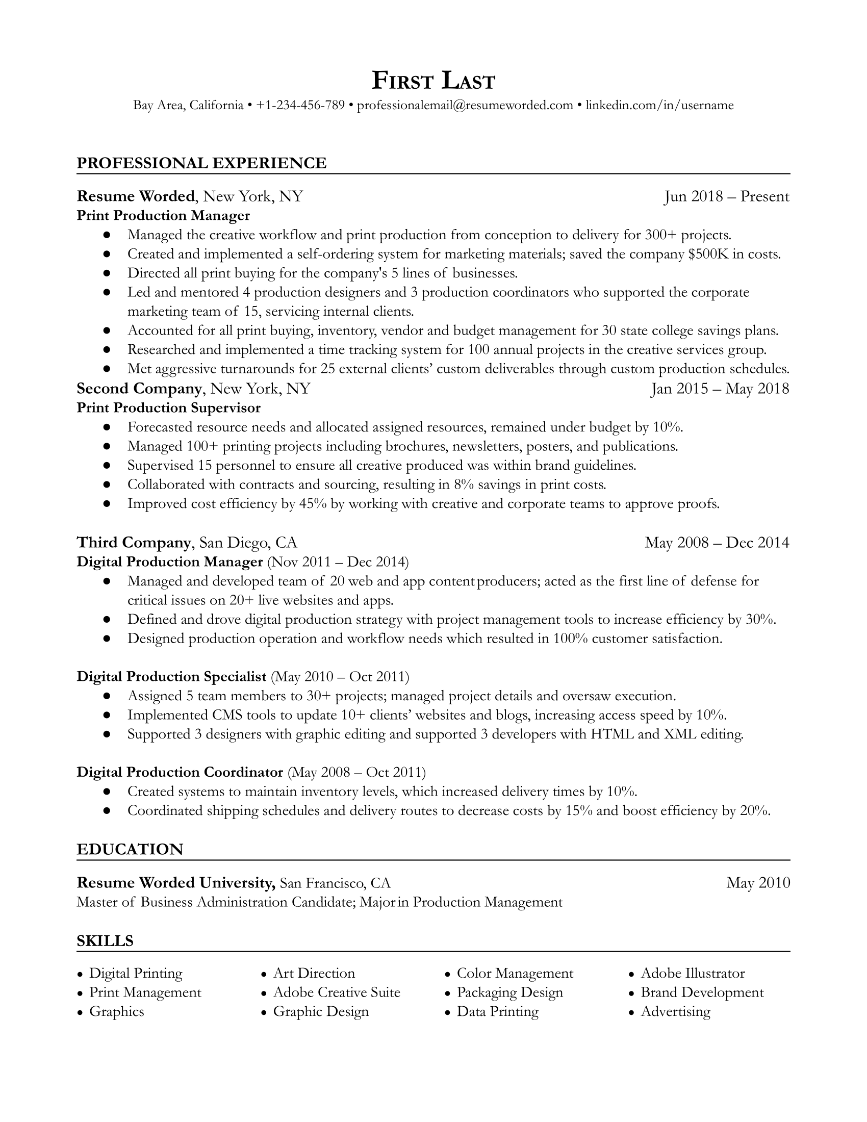 Print Production Manager Resume Examples for 2024 Resume Worded