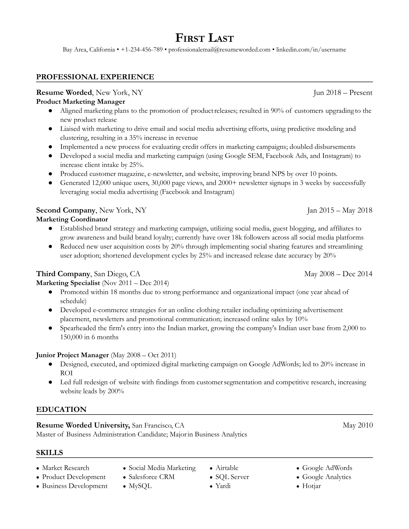 Product Marketing Manager Resume Sample