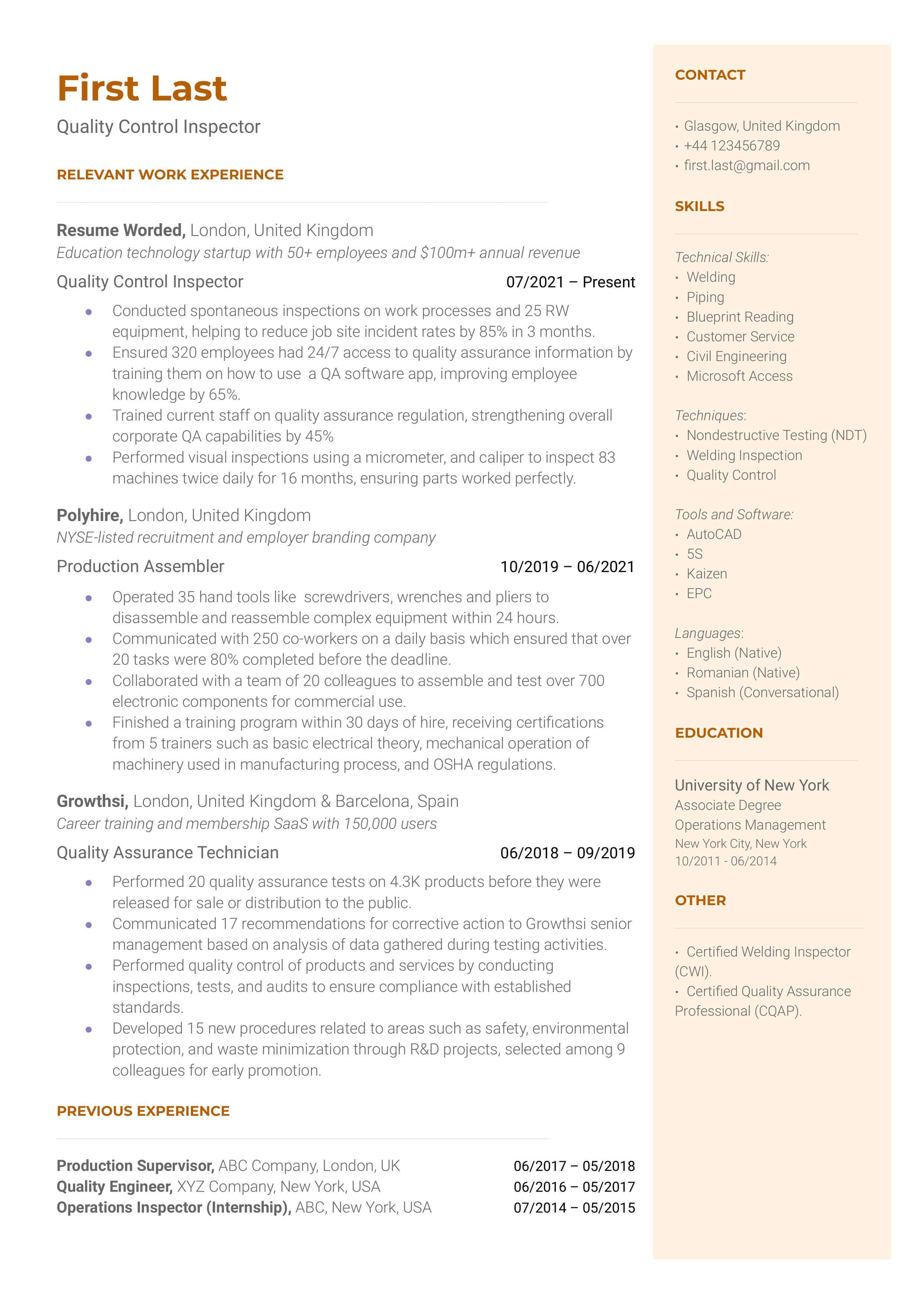 Industrial Maintenance Technician Resume Example for 2023 Resume Worded