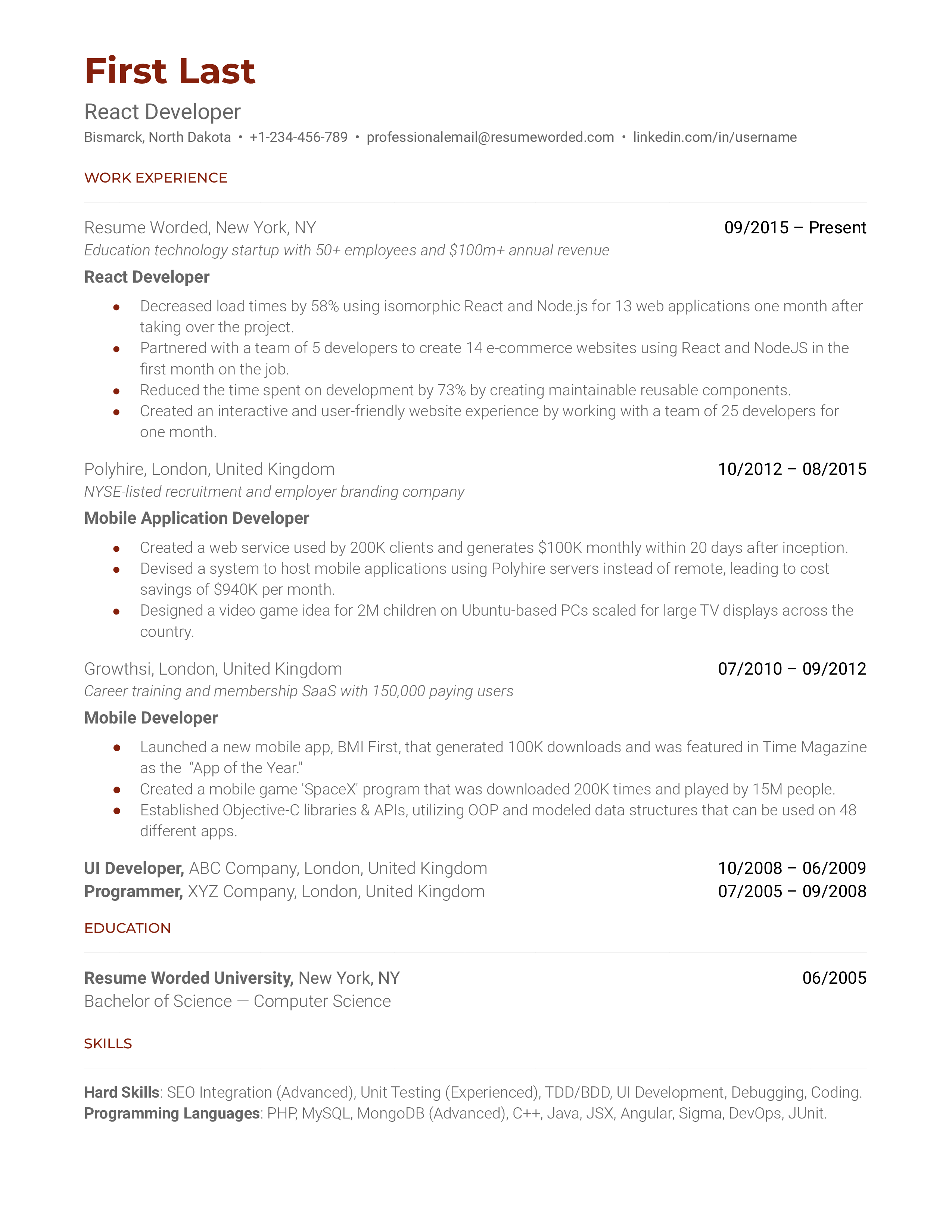 react-developer-resume-example-for-2023-resume-worded