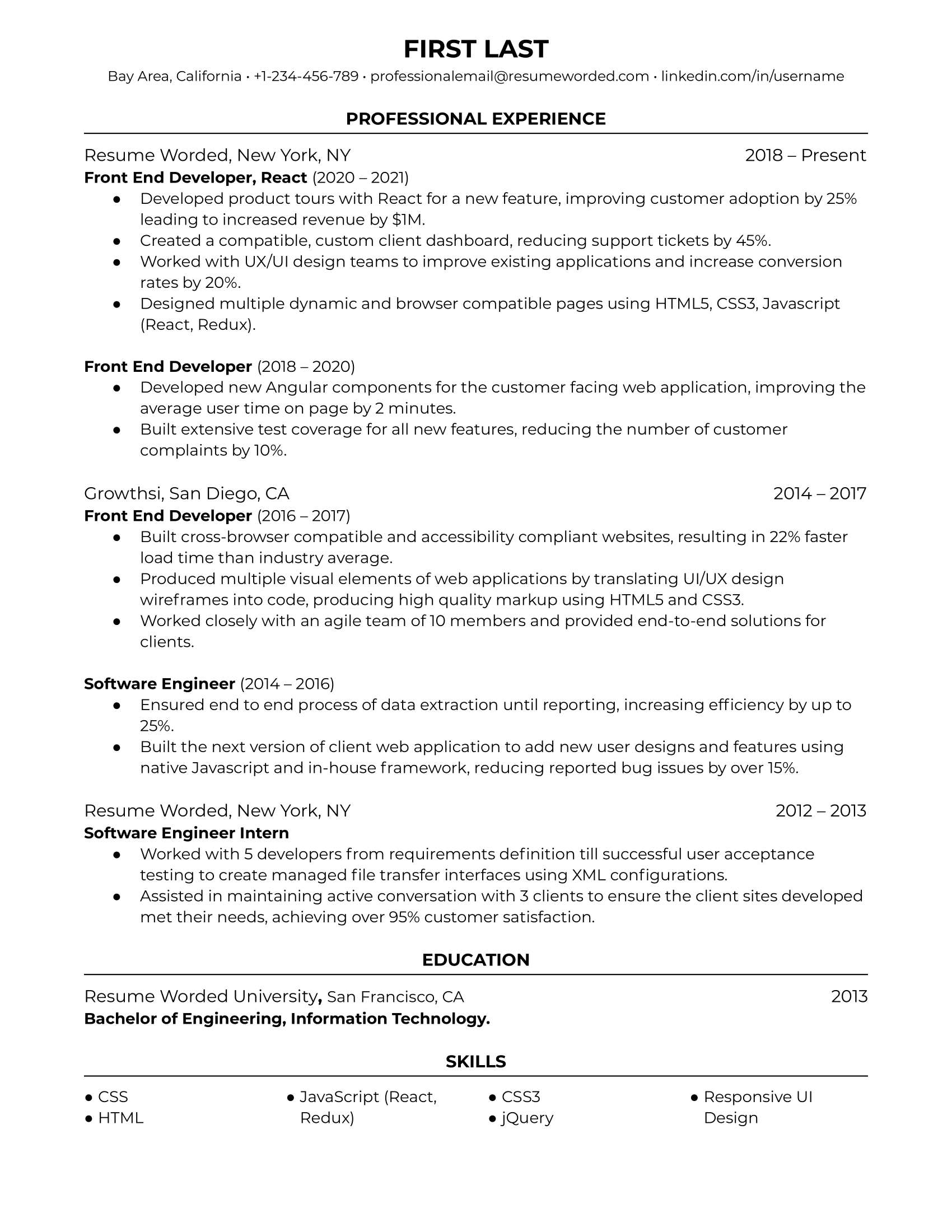 JavaScript Developer (Front End) Resume Examples for 2024 Resume Worded