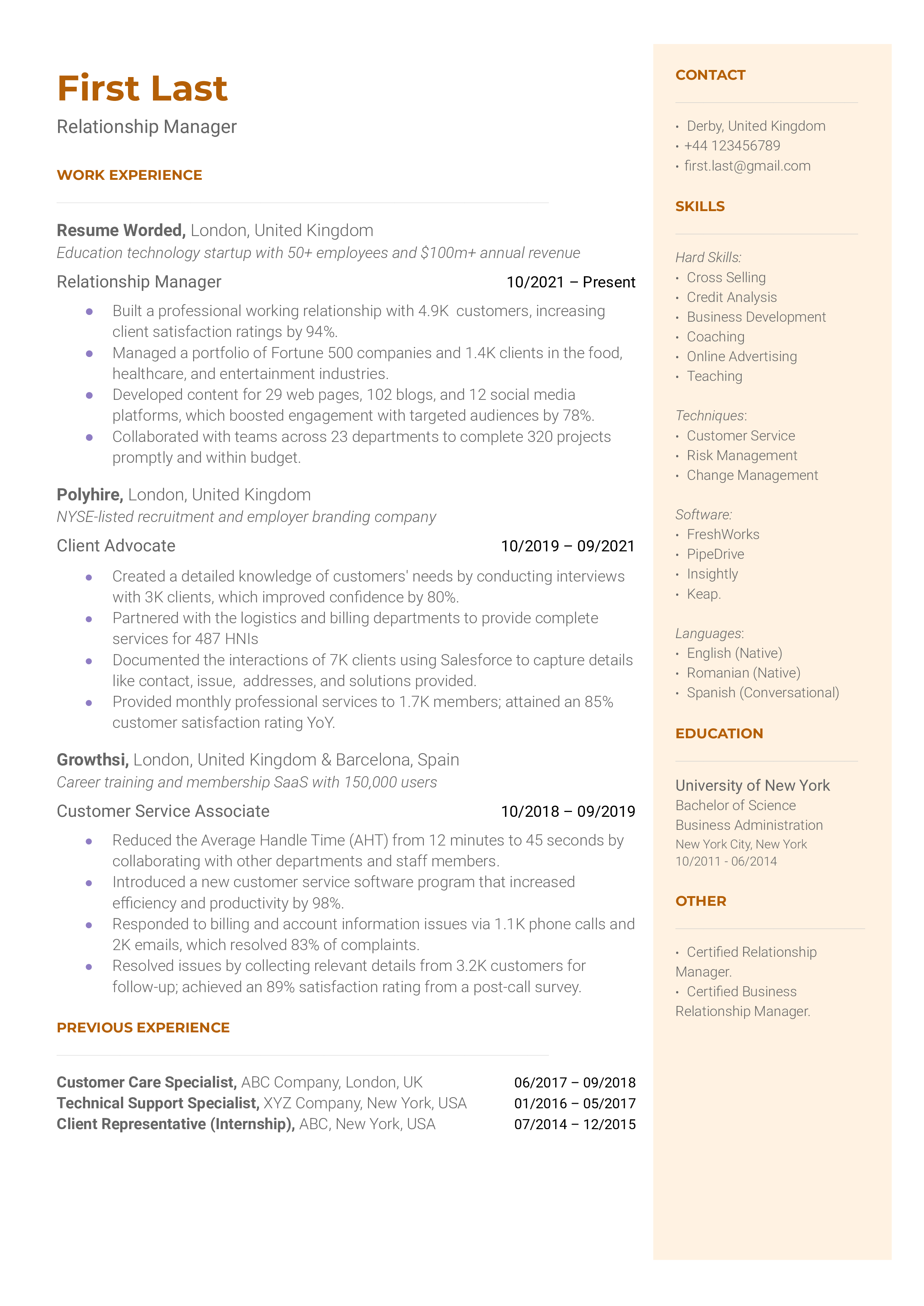 3 Relationship Manager CV Examples For 2024 Resume Worded