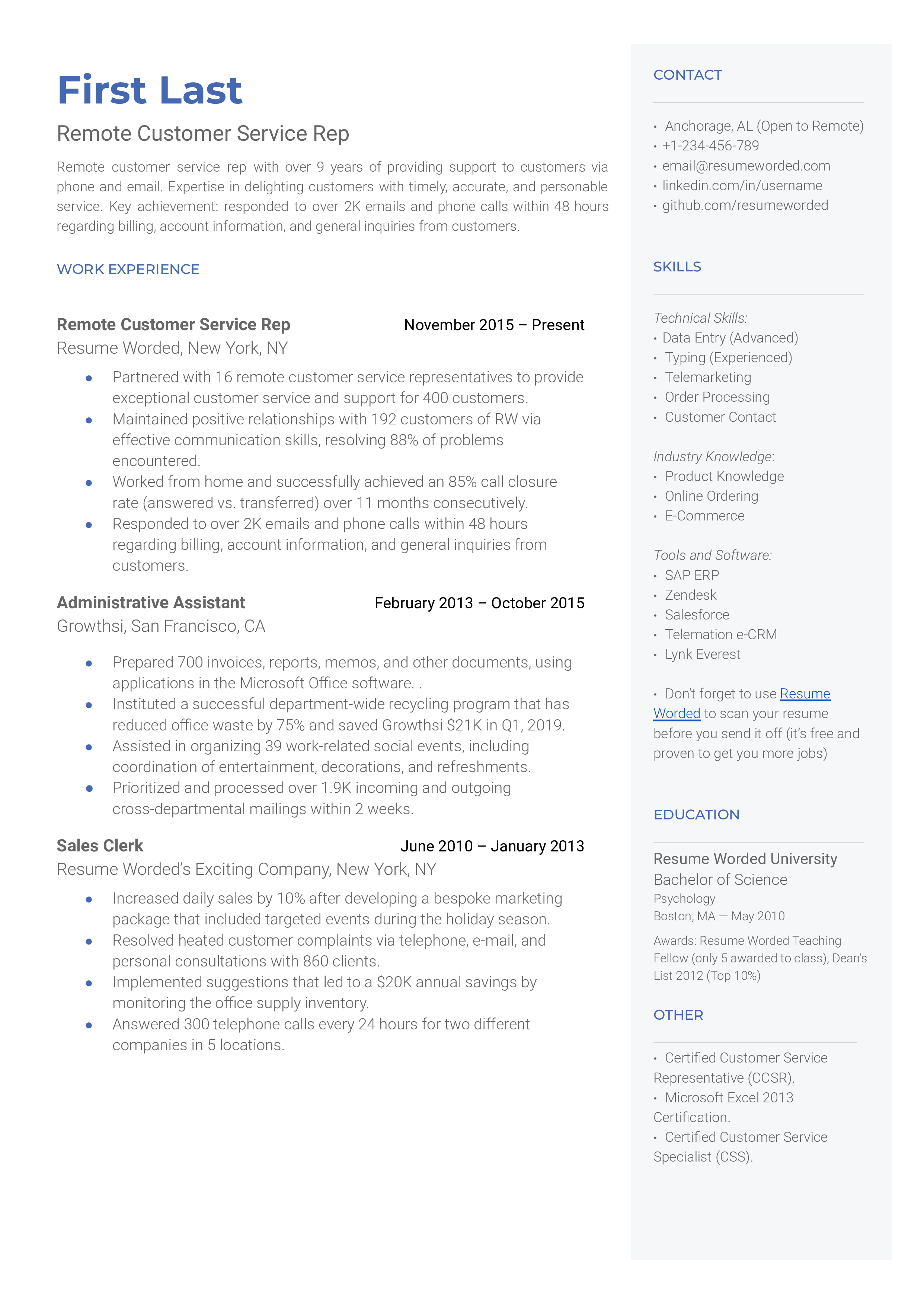 Remote Resume Template