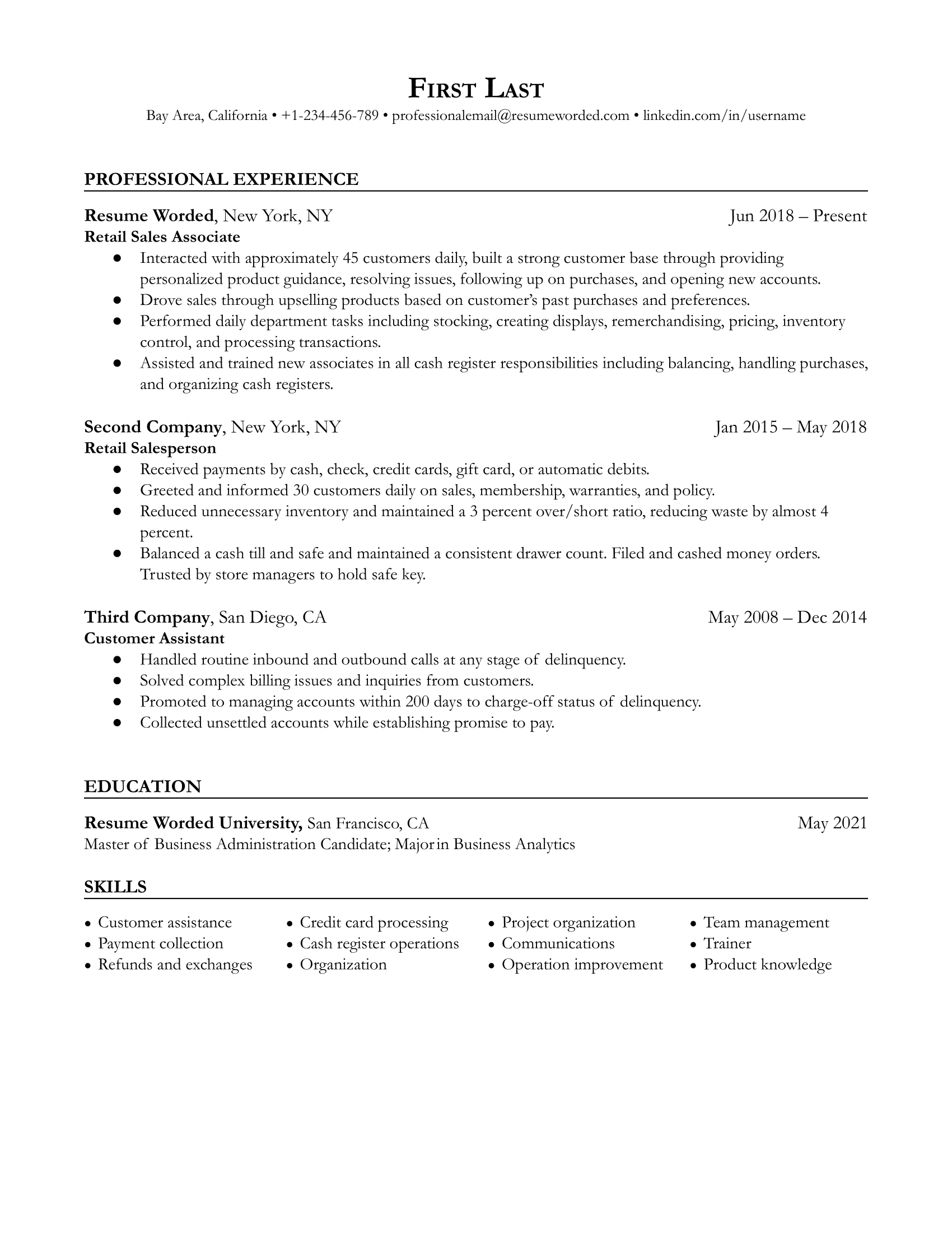 Sales Associate / Retail Salesperson Resume Sample