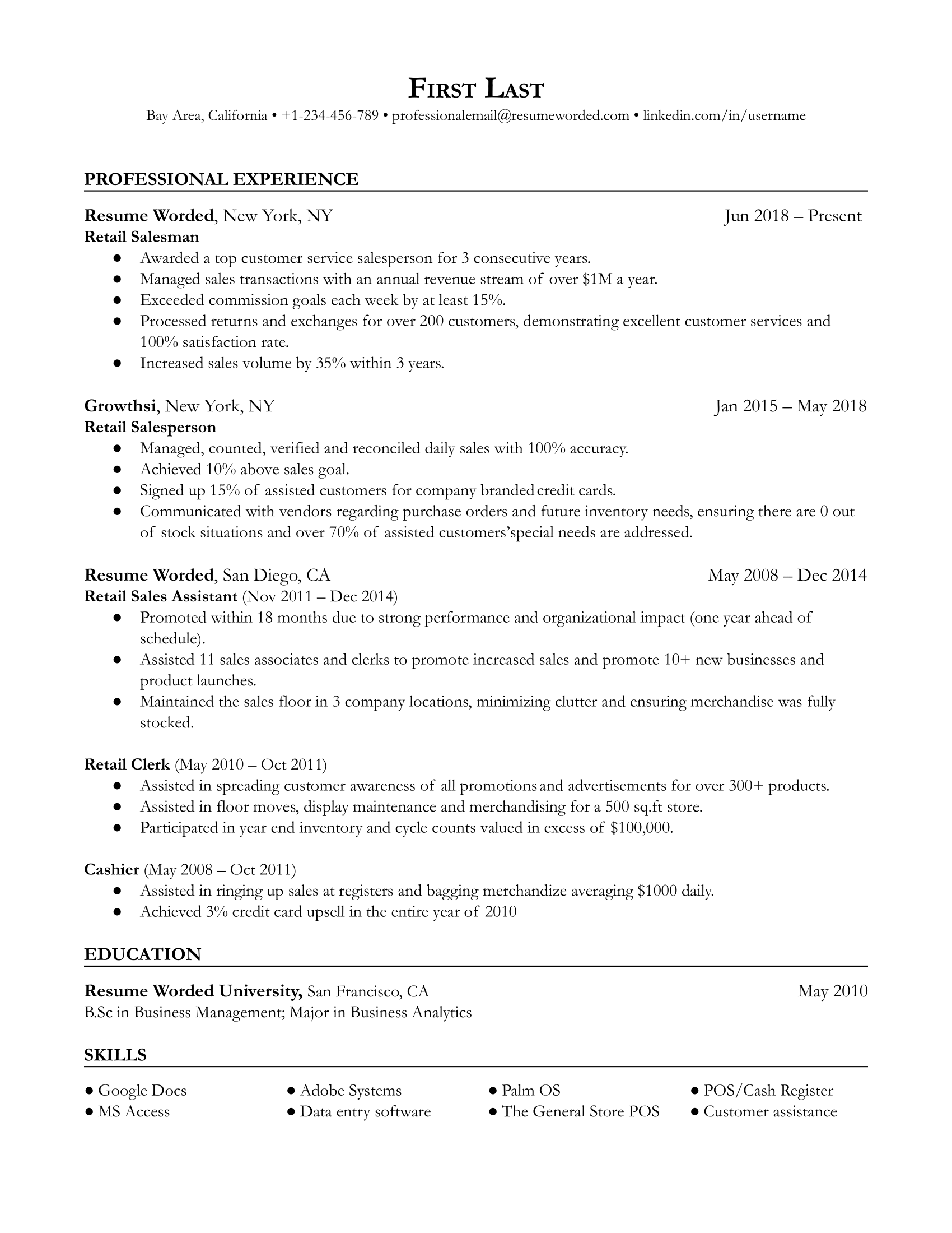A CV for a retail sales role showcasing sales achievements and product knowledge.