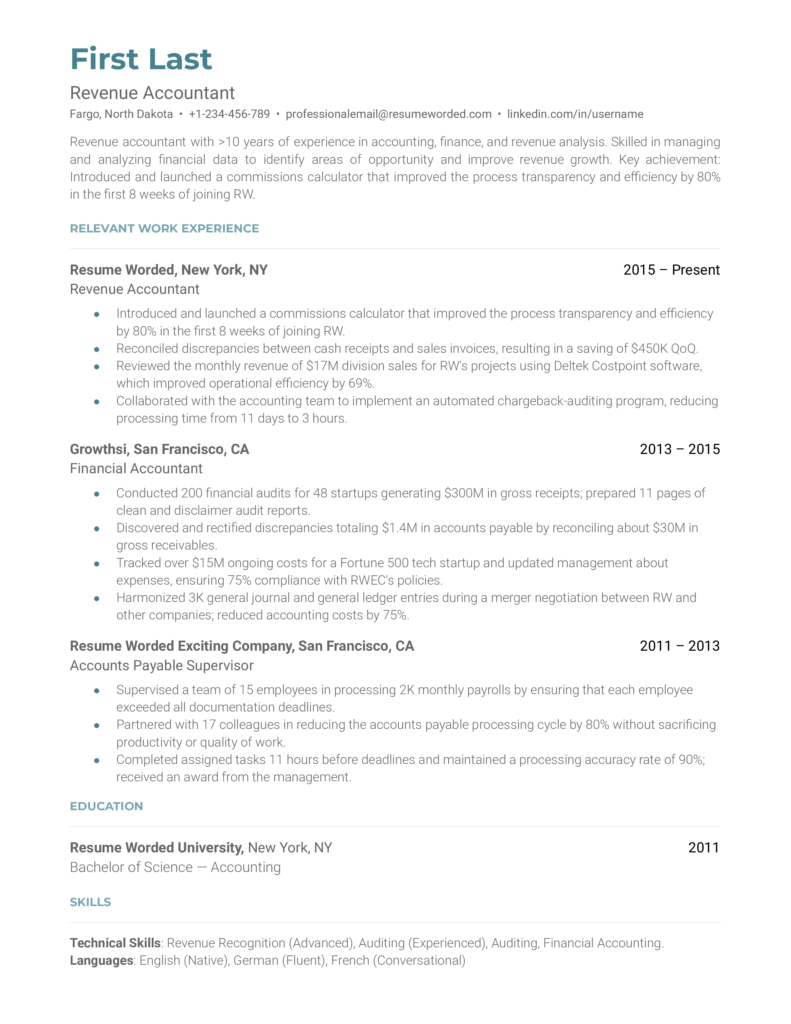 Revenue Accountant Resume Sample