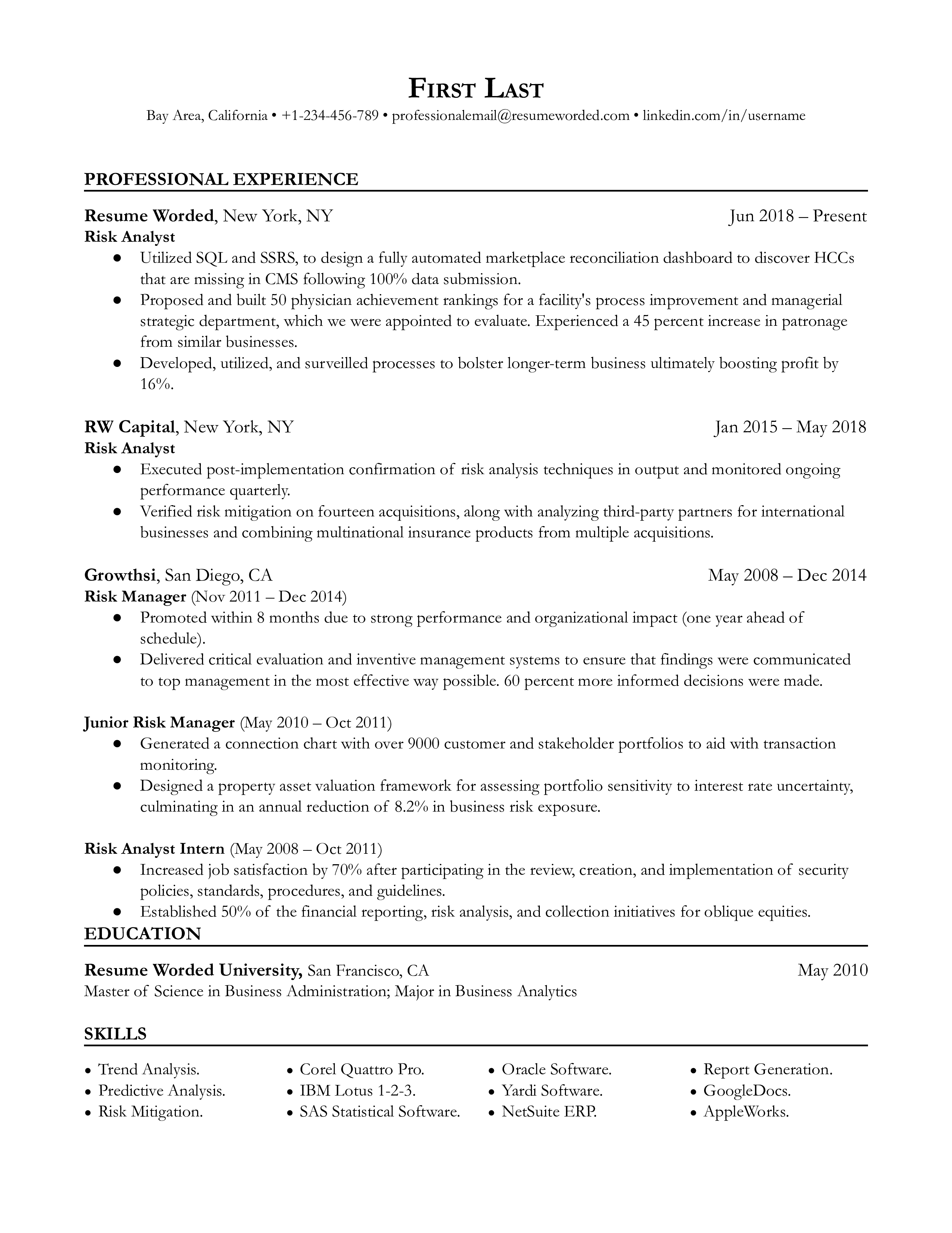 Risk Analyst Resume Examples For 2024 Resume Worded