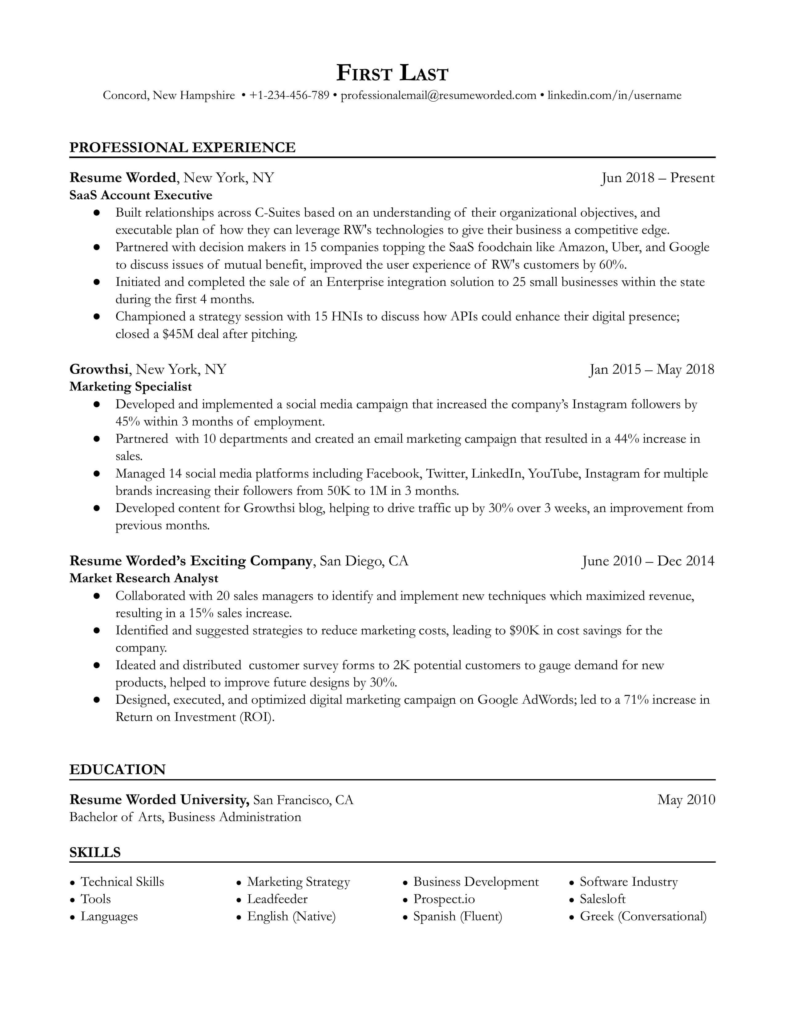 SaaS Account Executive (Alternate) Resume Sample