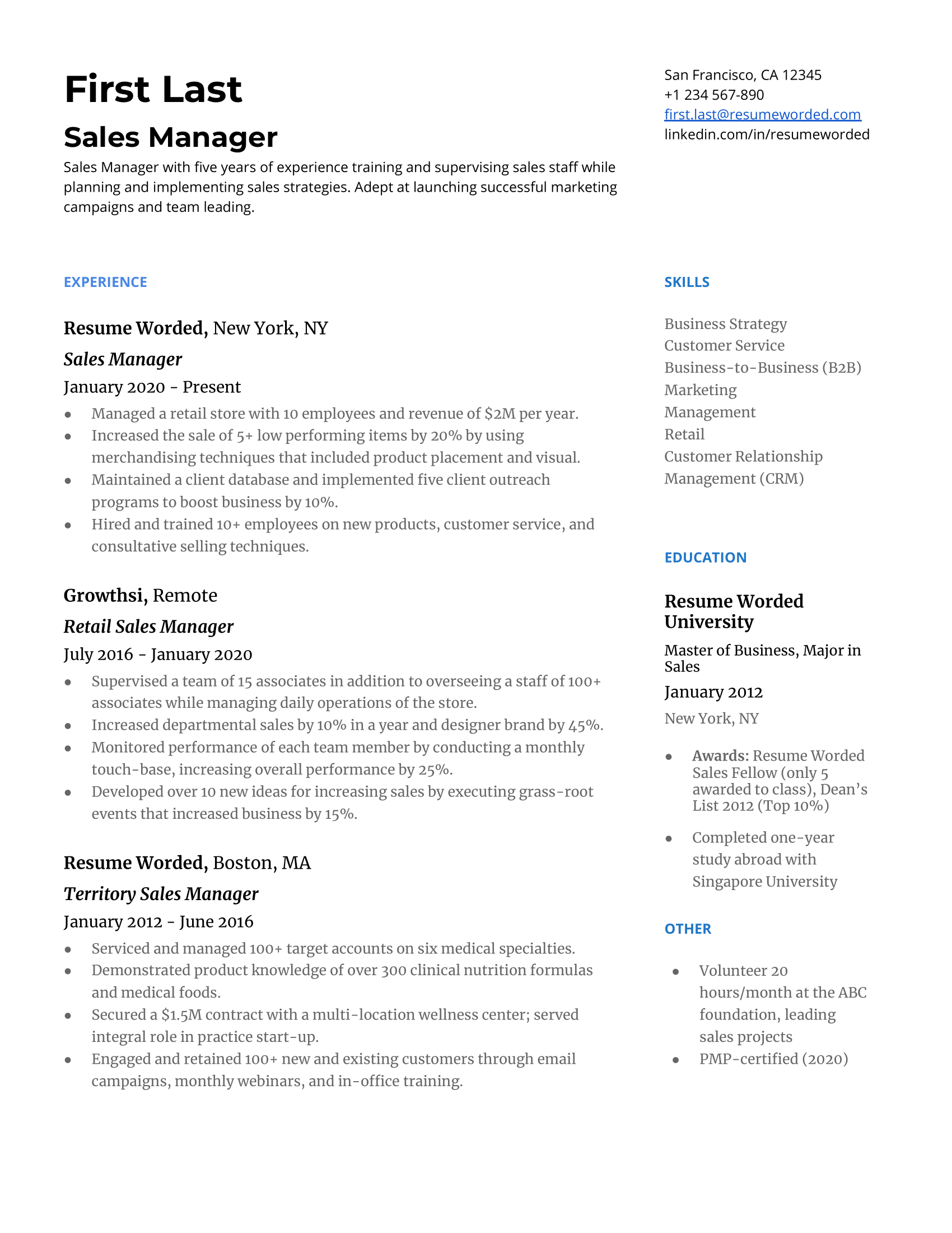 13 Sales Manager Resume Examples for 2022 Resume Worded