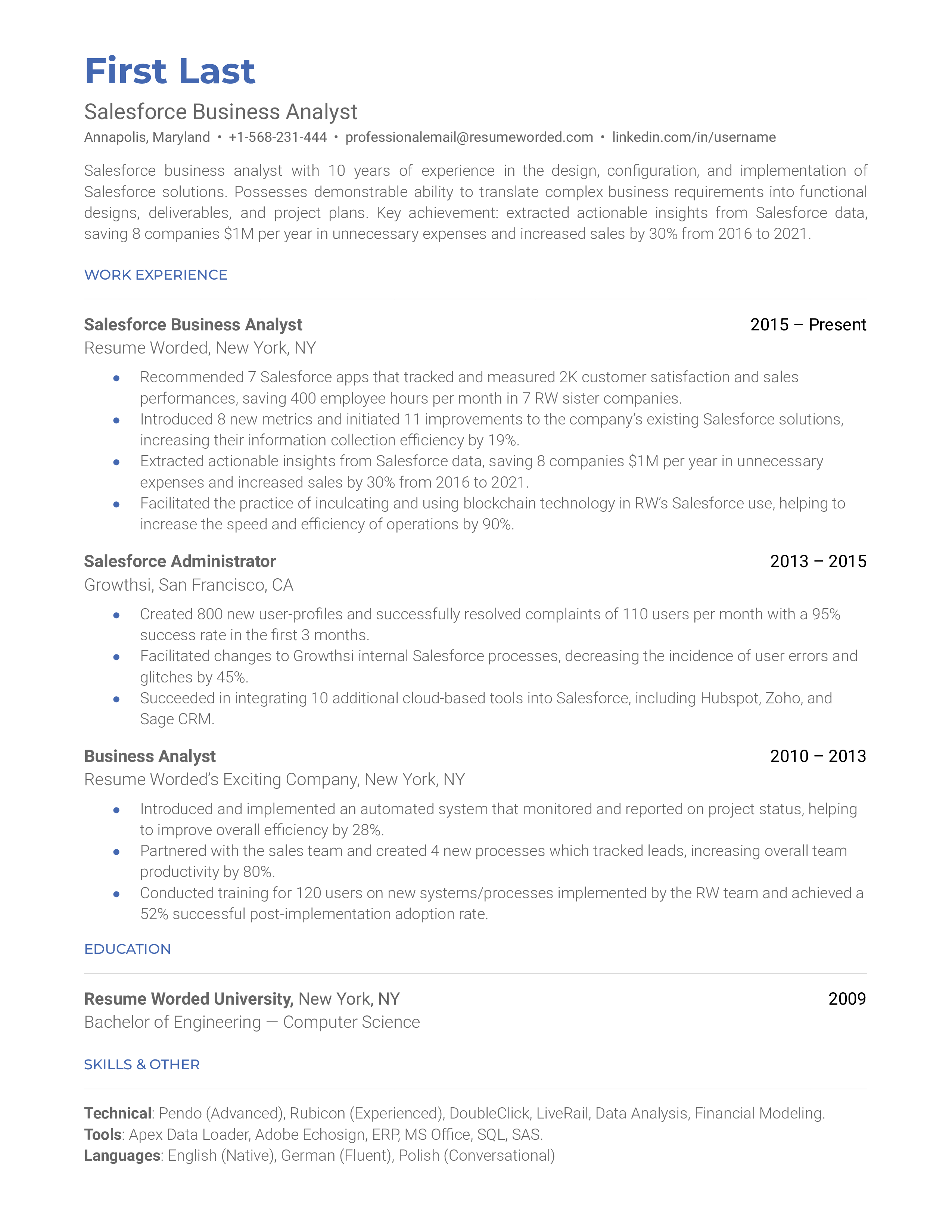 Salesforce Business Analyst  Resume Sample