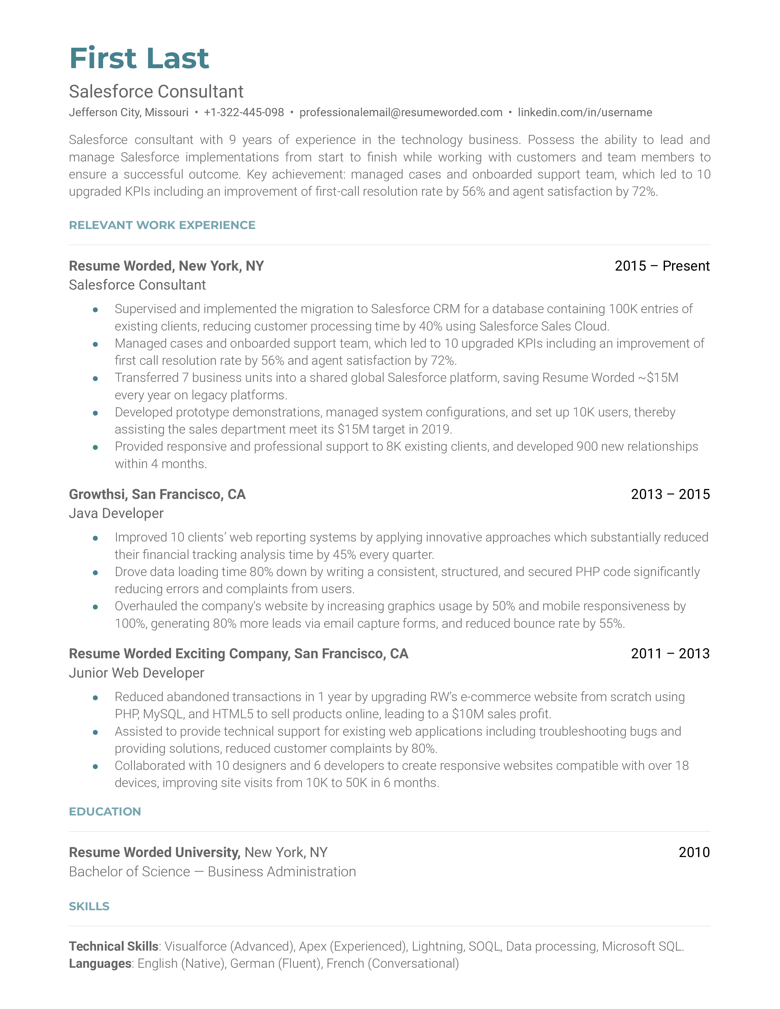 Salesforce Consultant  Resume Sample