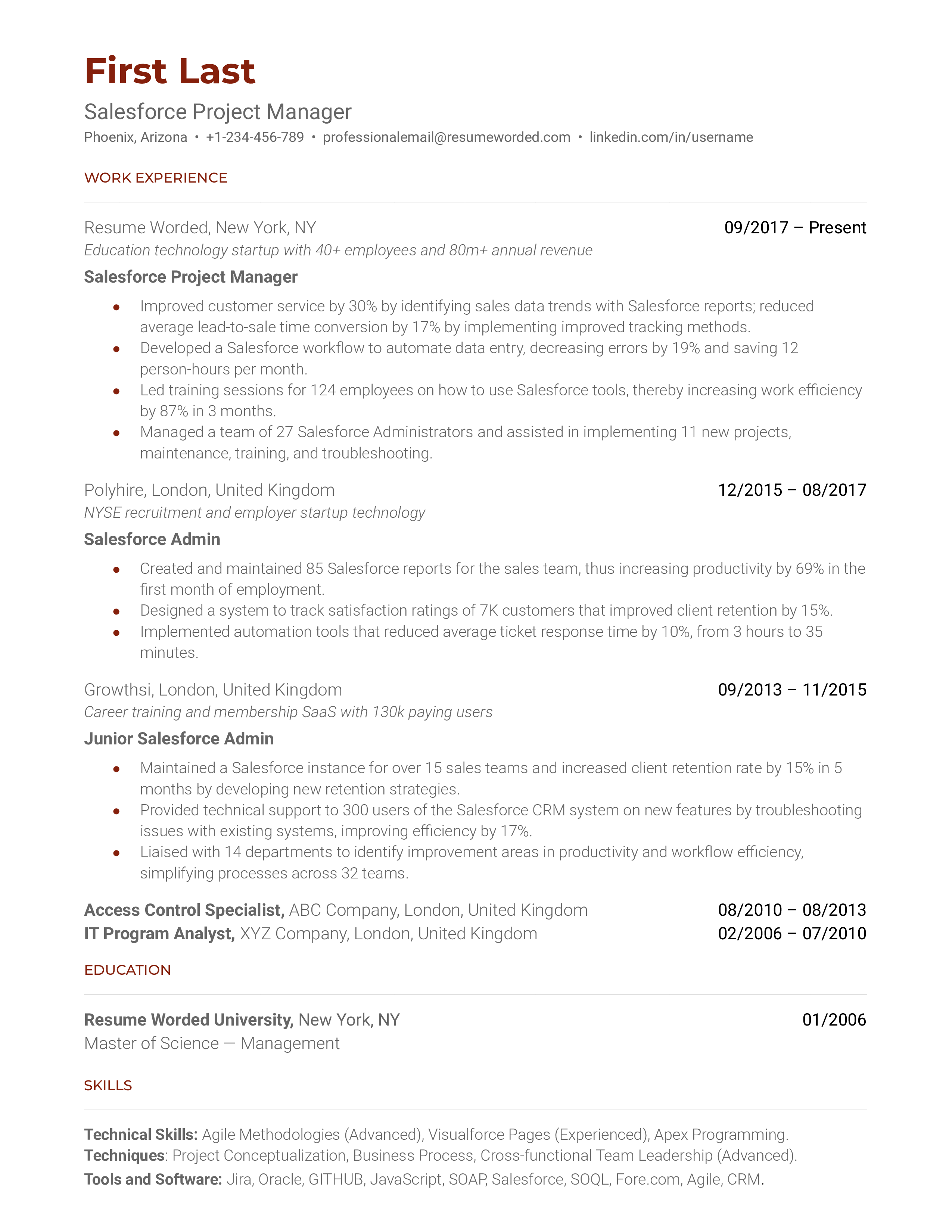 Salesforce Product Manager Resume Sample